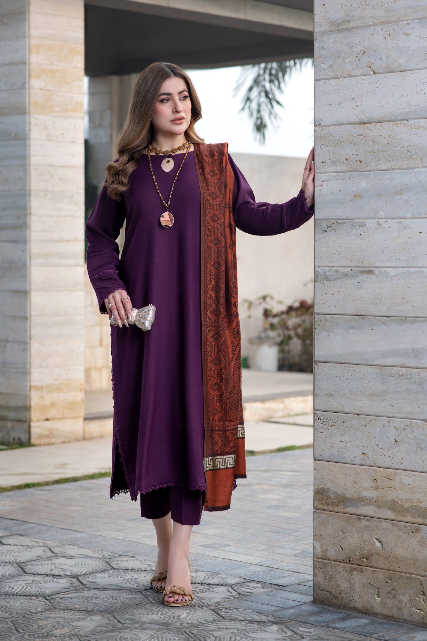 Aurum by Gul Warun – Plum Multani Shawl Dhanak 3pc Suit GA3