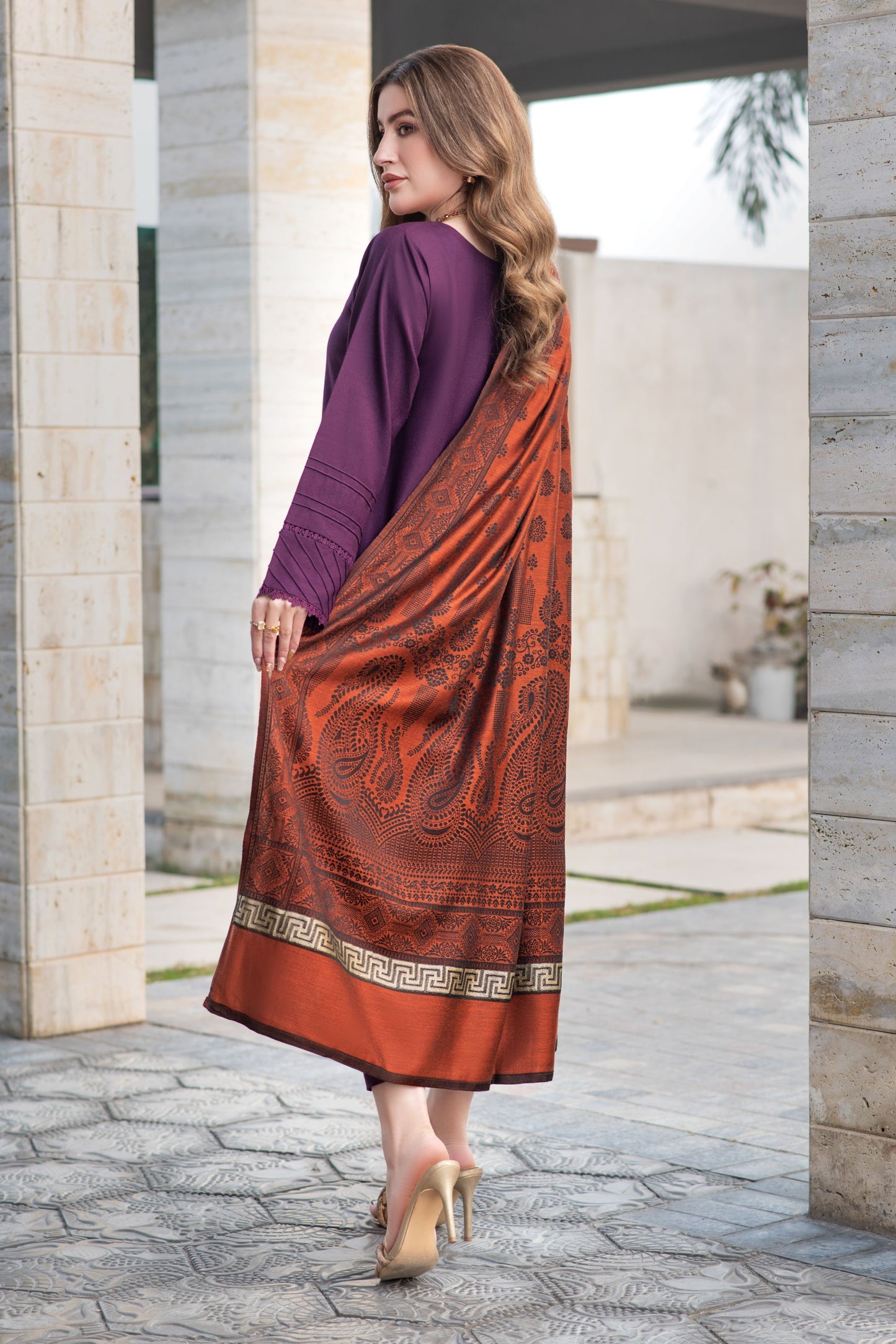 Aurum by Gul Warun – Plum Multani Shawl Dhanak 3pc Suit GA3