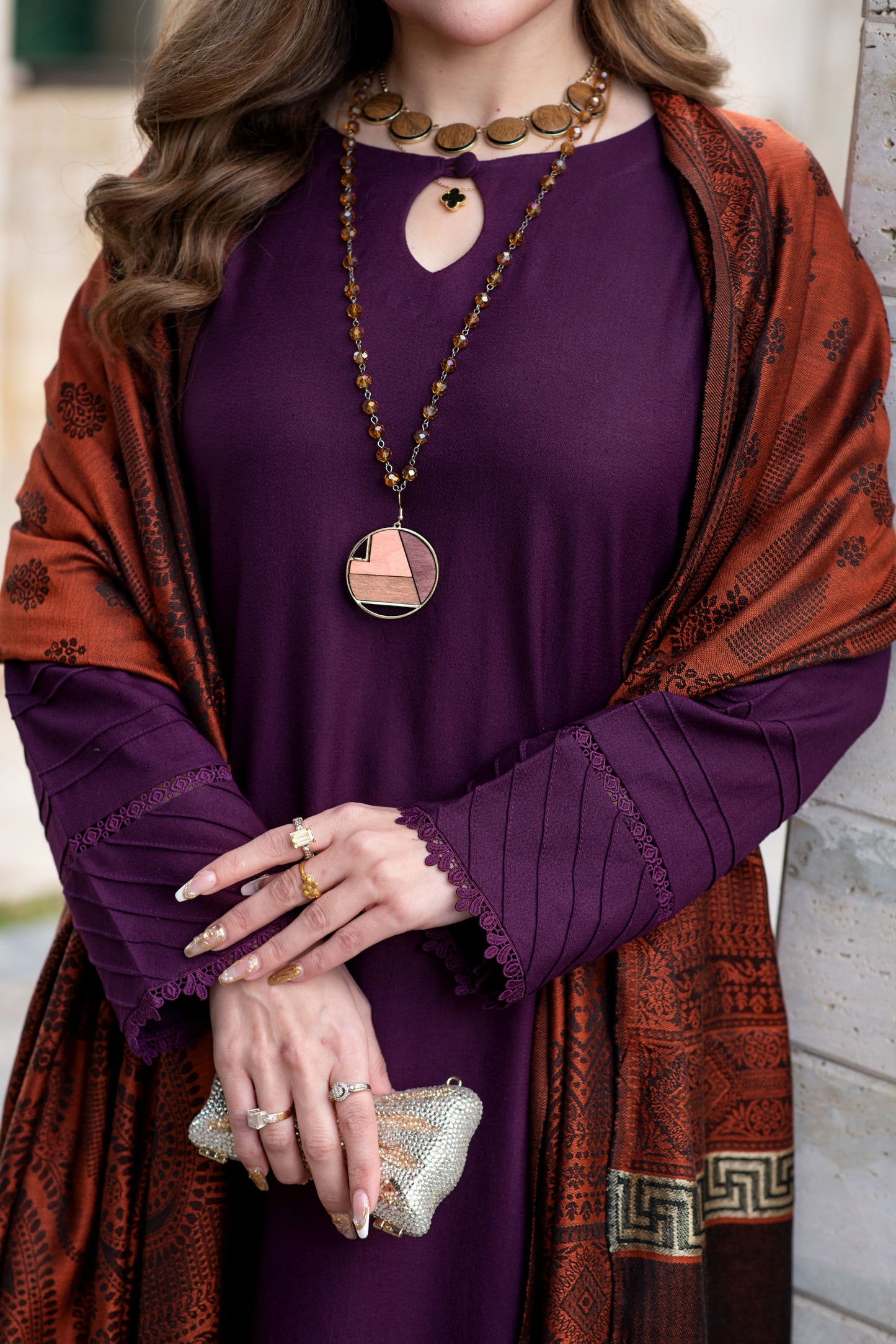 Aurum by Gul Warun – Plum Multani Shawl Dhanak 3pc Suit GA3