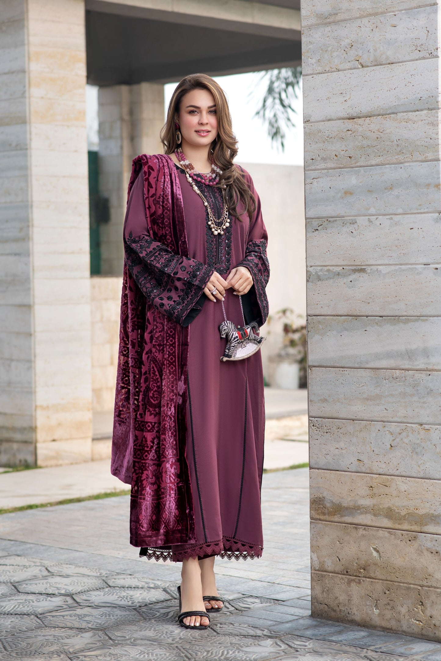 Zohra | 3pc Ready to Wear Winter Dress with Palachi Shawl ZAB6