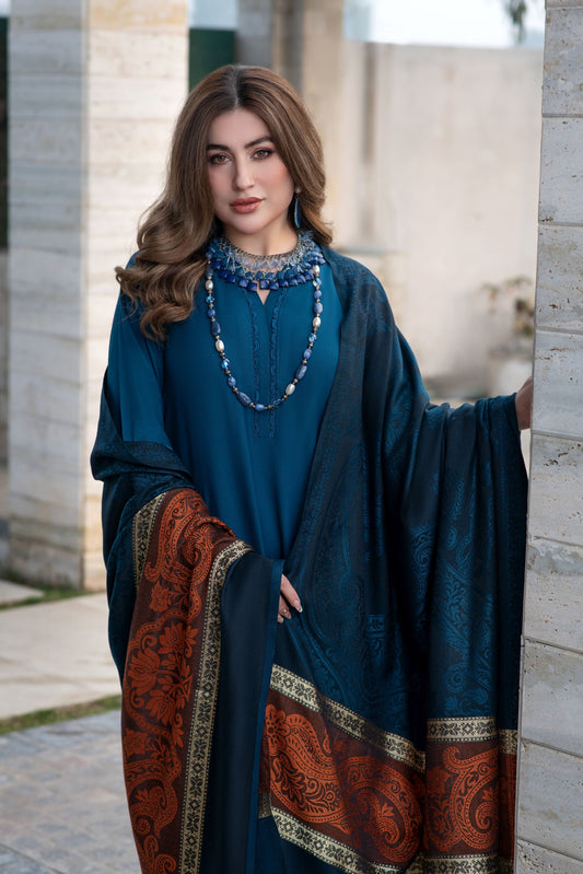 Aurum by Gul Warun – Teal Multani Shawl Dhanak 3pc Suit GA4