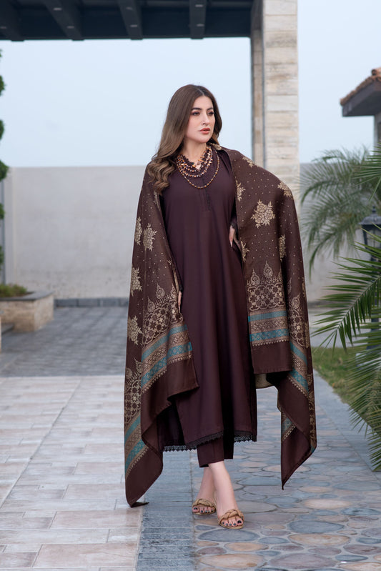 Aurum by Gul Warun – Chocolate Multani Shawl Dhanak 3pc Suit GA10