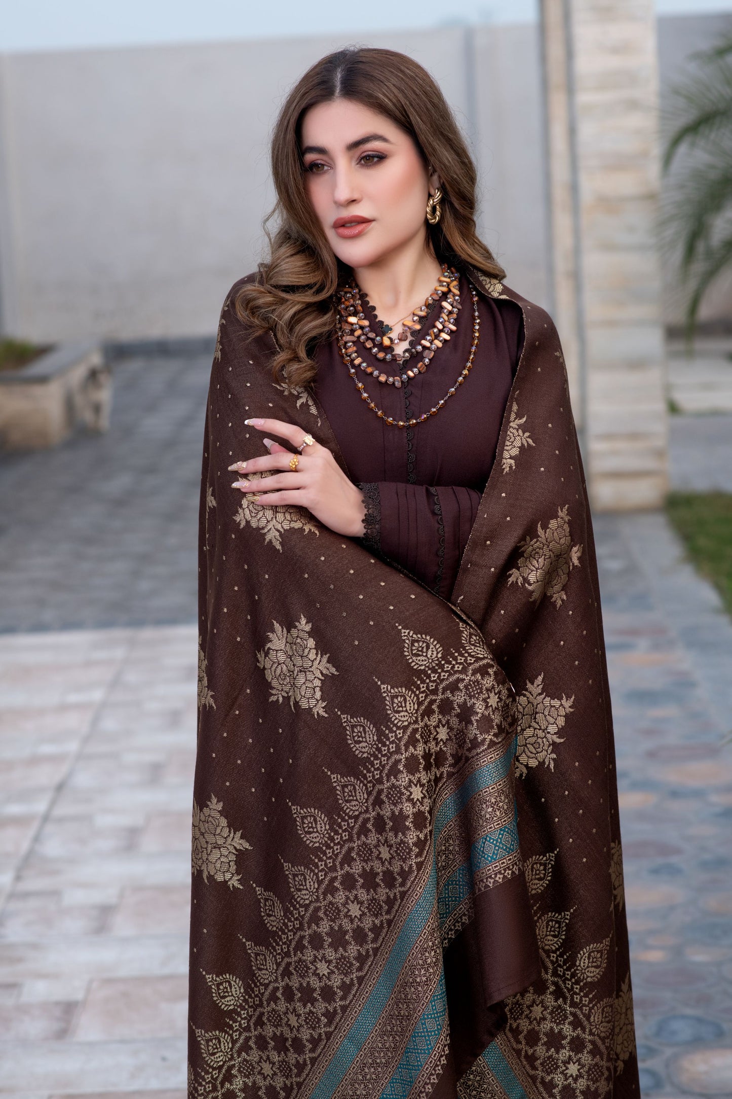 Aurum by Gul Warun – Chocolate Multani Shawl Dhanak 3pc Suit GA10