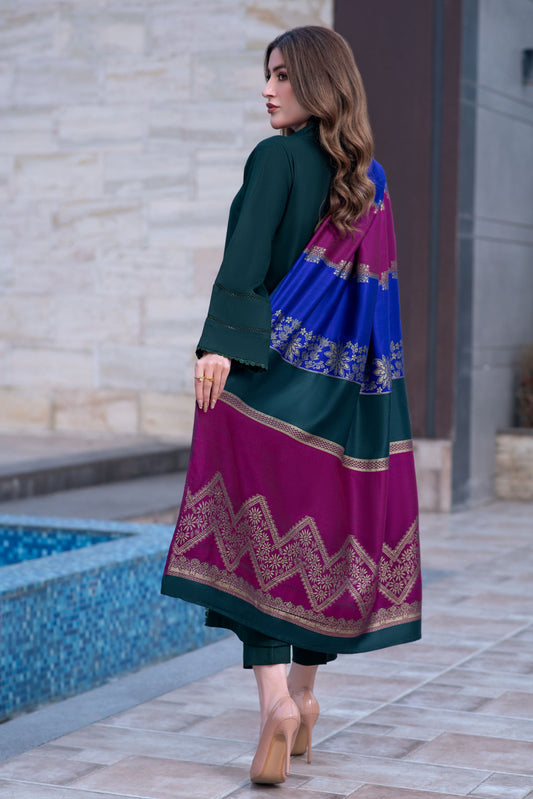 Aurum by Gul Warun – Emerald Multani Shawl Dhanak 3pc Suit GA2