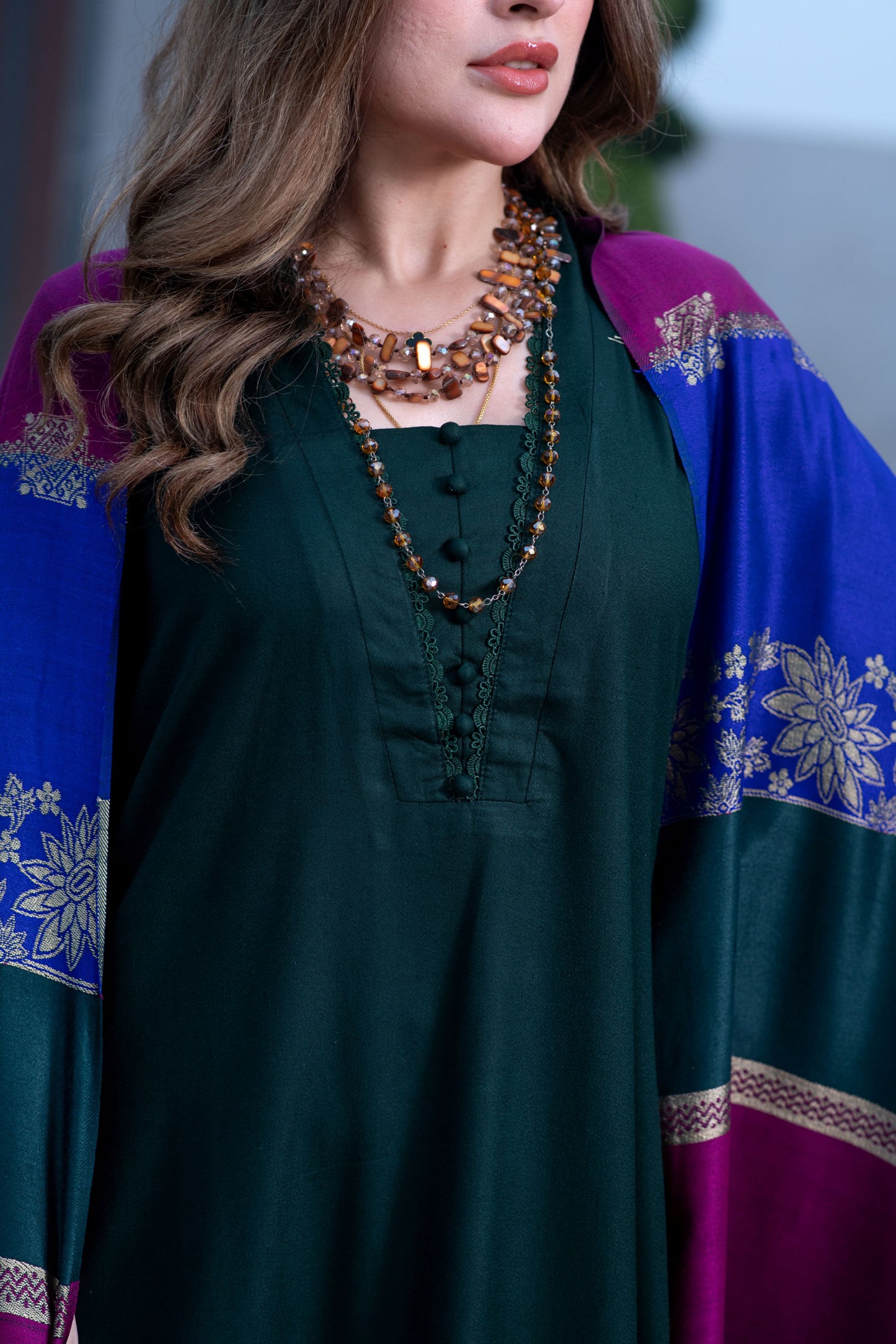 Aurum by Gul Warun – Emerald Multani Shawl Dhanak 3pc Suit GA2