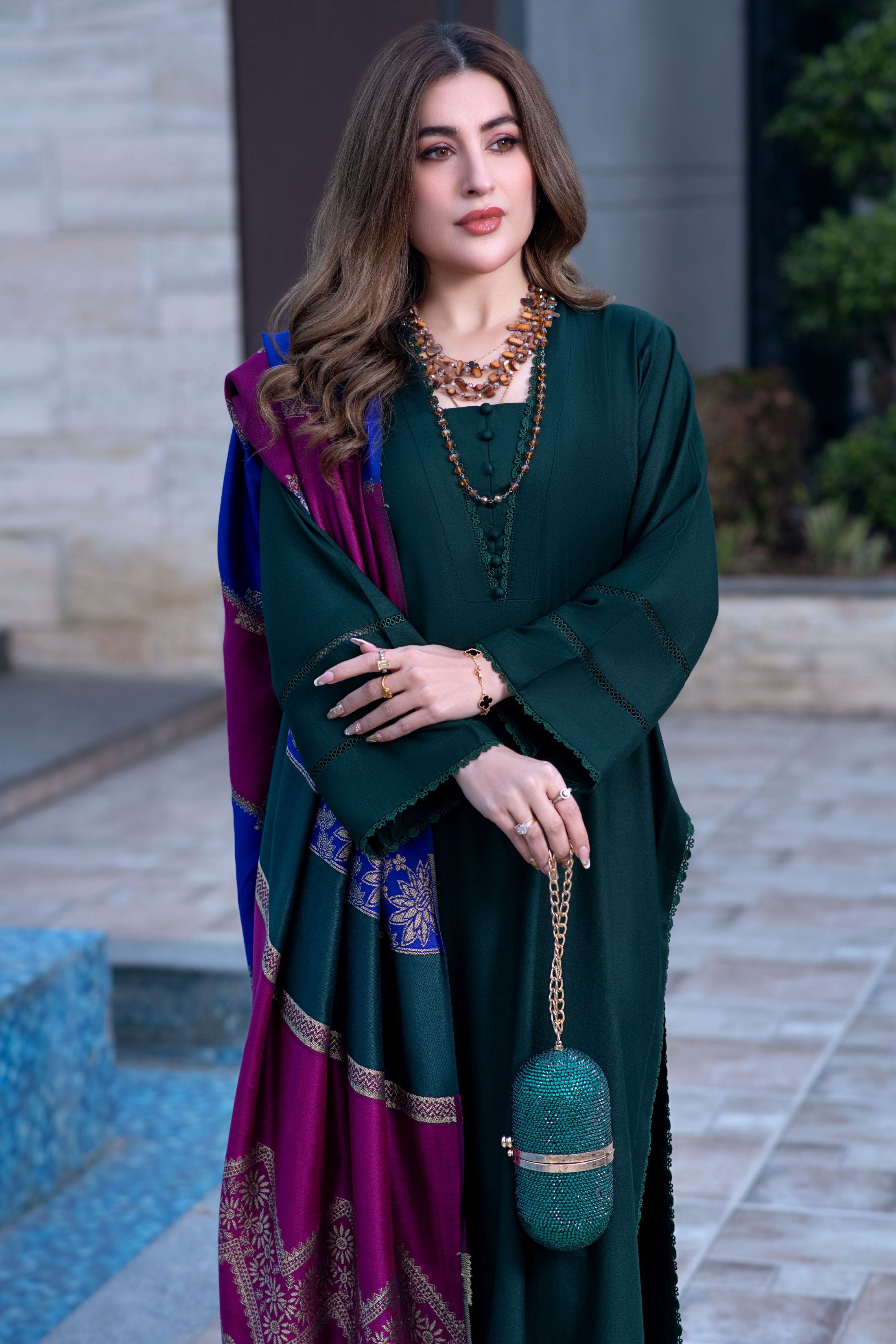Aurum by Gul Warun – Emerald Multani Shawl Dhanak 3pc Suit GA2