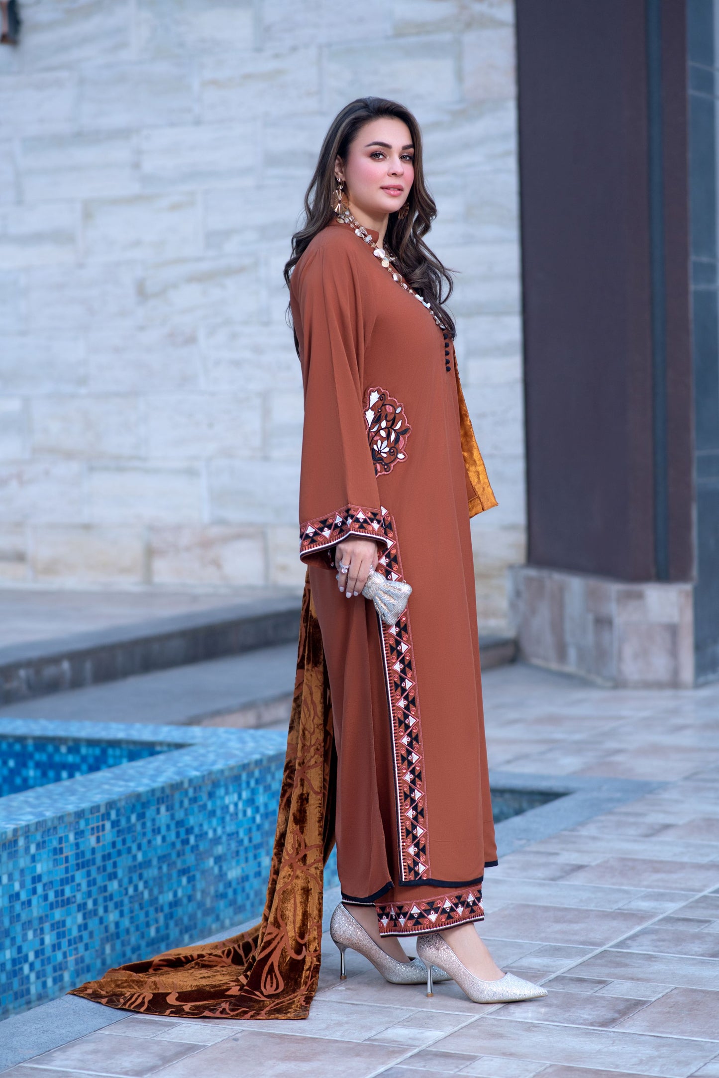 Zohra | 3pc Ready to Wear Winter Dress with Palachi Shawl ZAB5