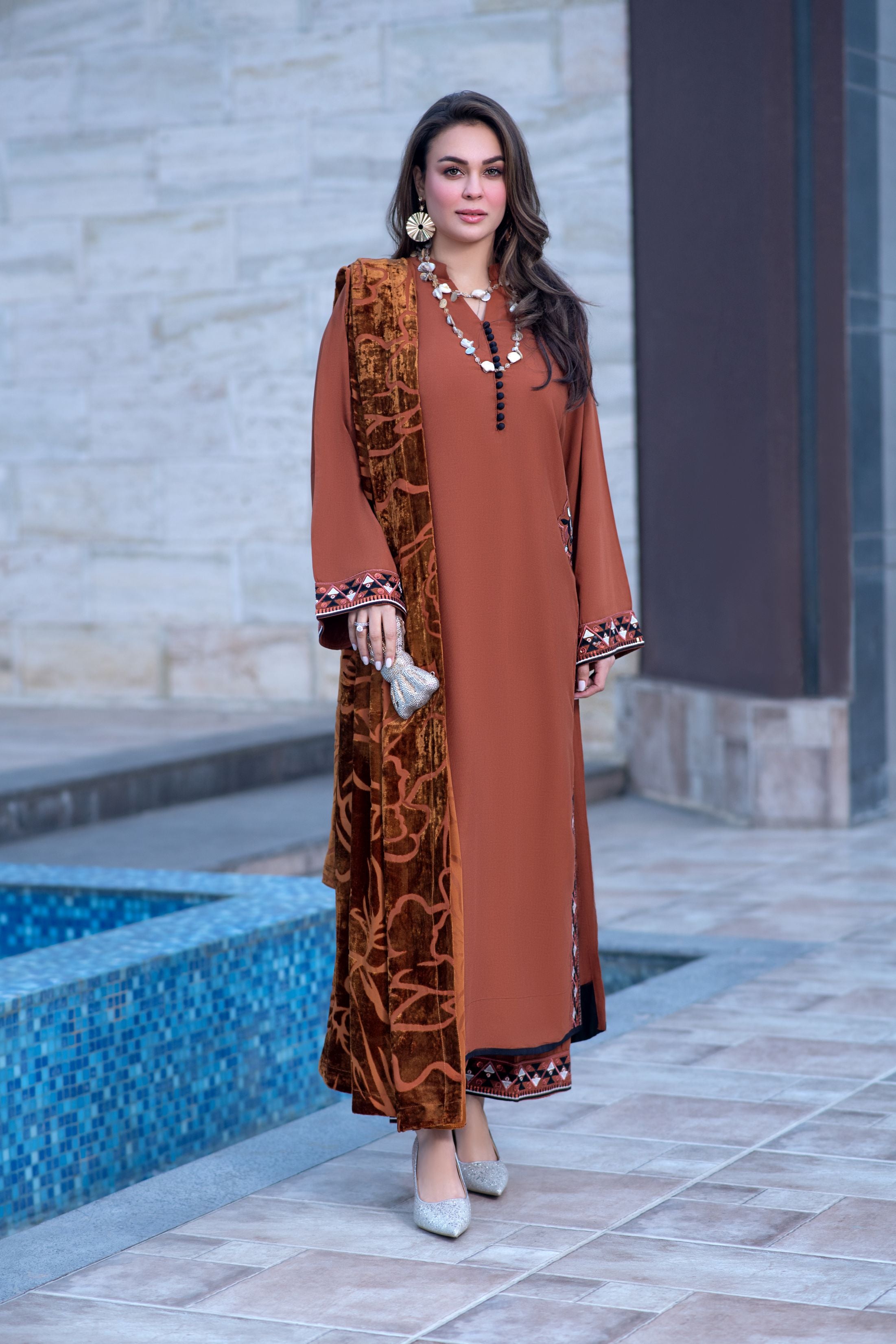 Zohra | 3pc Ready to Wear Winter Dress with Palachi Shawl ZAB5
