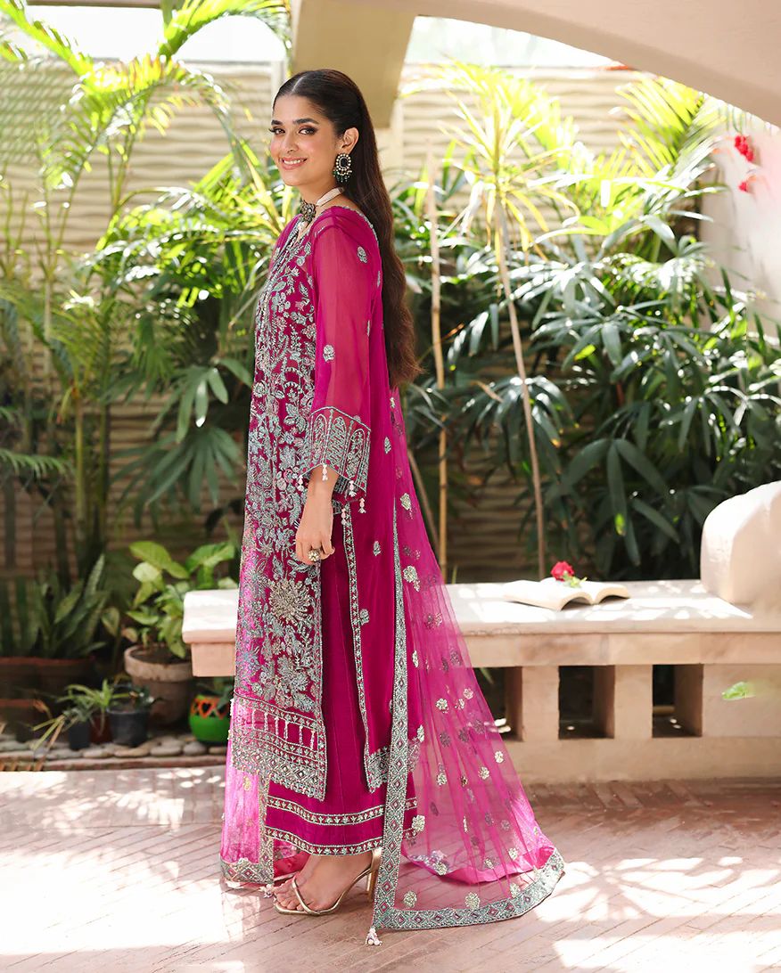Eira 3pc Embroidered Chiffon Suit with Net Dupatta & Lehenga – Ready to Wear