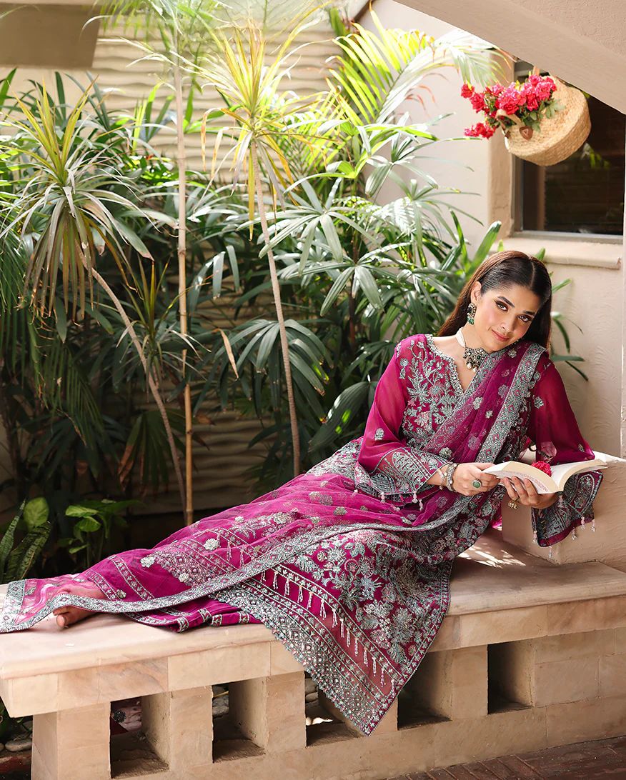 Eira 3pc Embroidered Chiffon Suit with Net Dupatta & Lehenga – Ready to Wear