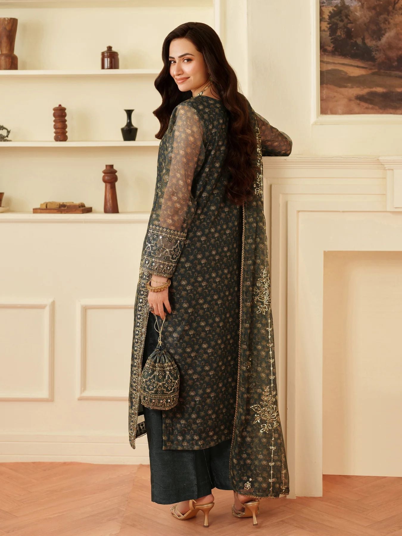 Opal Edit by Mohagni Khadi Net 3pc Set with Raw Silk Trousers & Bag FMC10