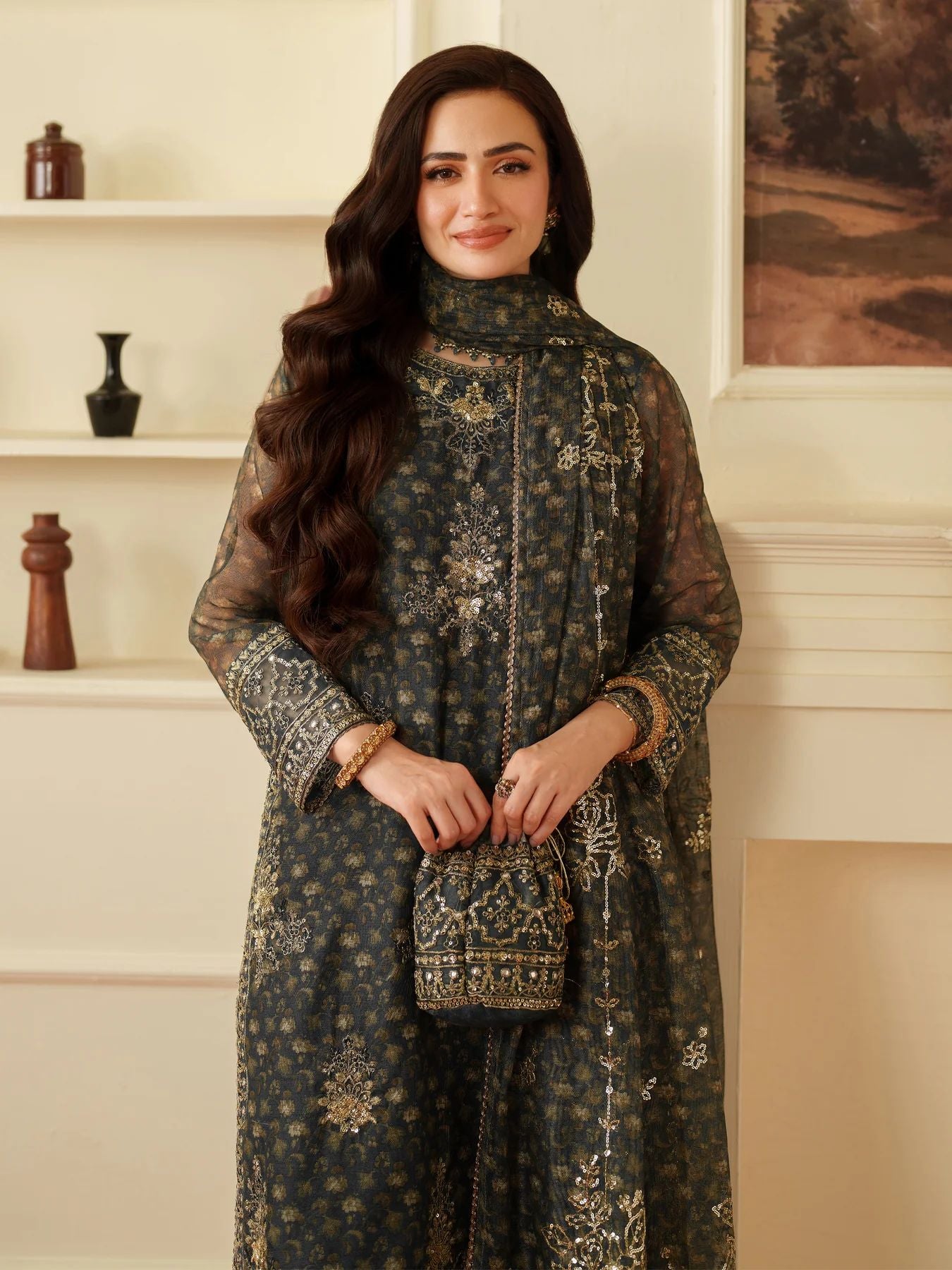 Opal Edit by Mohagni Khadi Net 3pc Set with Raw Silk Trousers & Bag FMC10