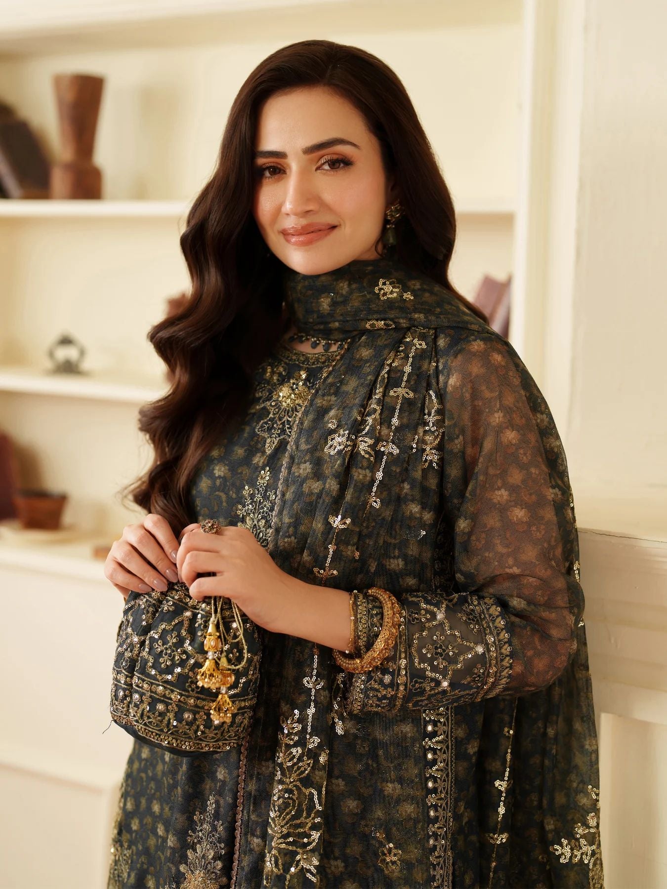 Opal Edit by Mohagni Khadi Net 3pc Set with Raw Silk Trousers & Bag FMC10