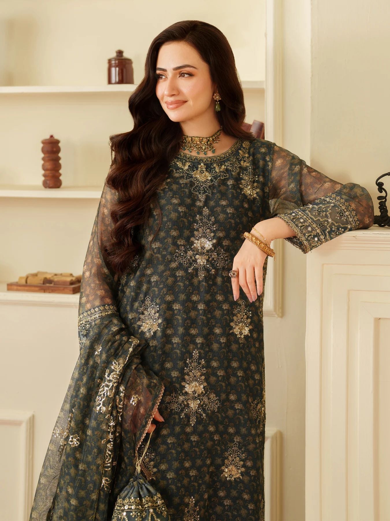 Opal Edit by Mohagni Khadi Net 3pc Set with Raw Silk Trousers & Bag FMC10