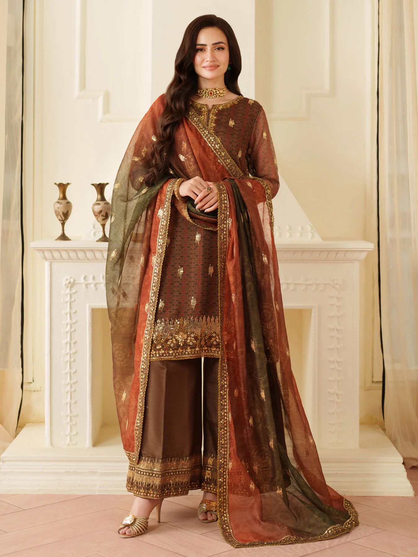 Opal Edit by Mohagni Khadi Net 3pc Dress with Plazo & Bag FMC11