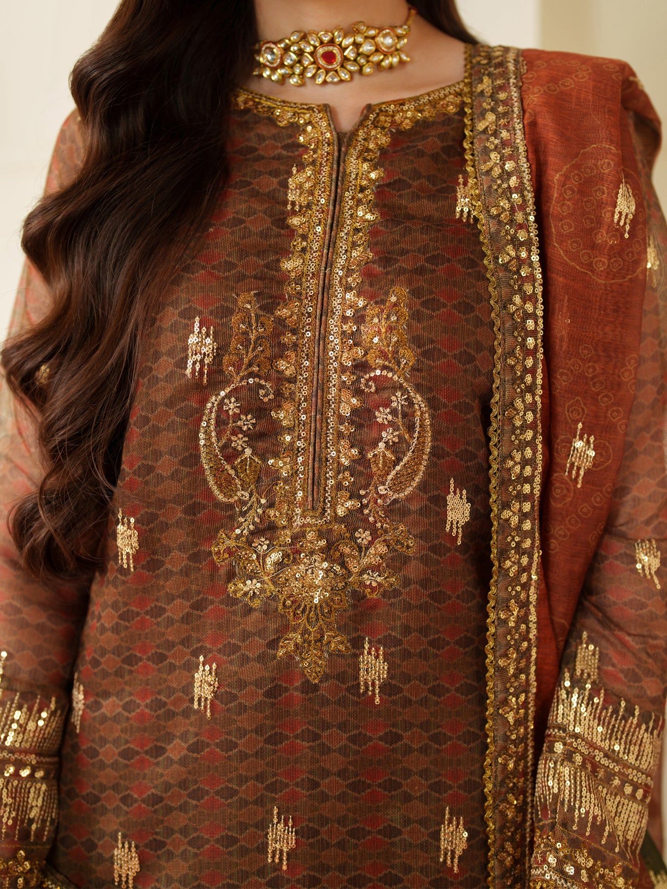 Opal Edit by Mohagni Khadi Net 3pc Dress with Plazo & Bag FMC11