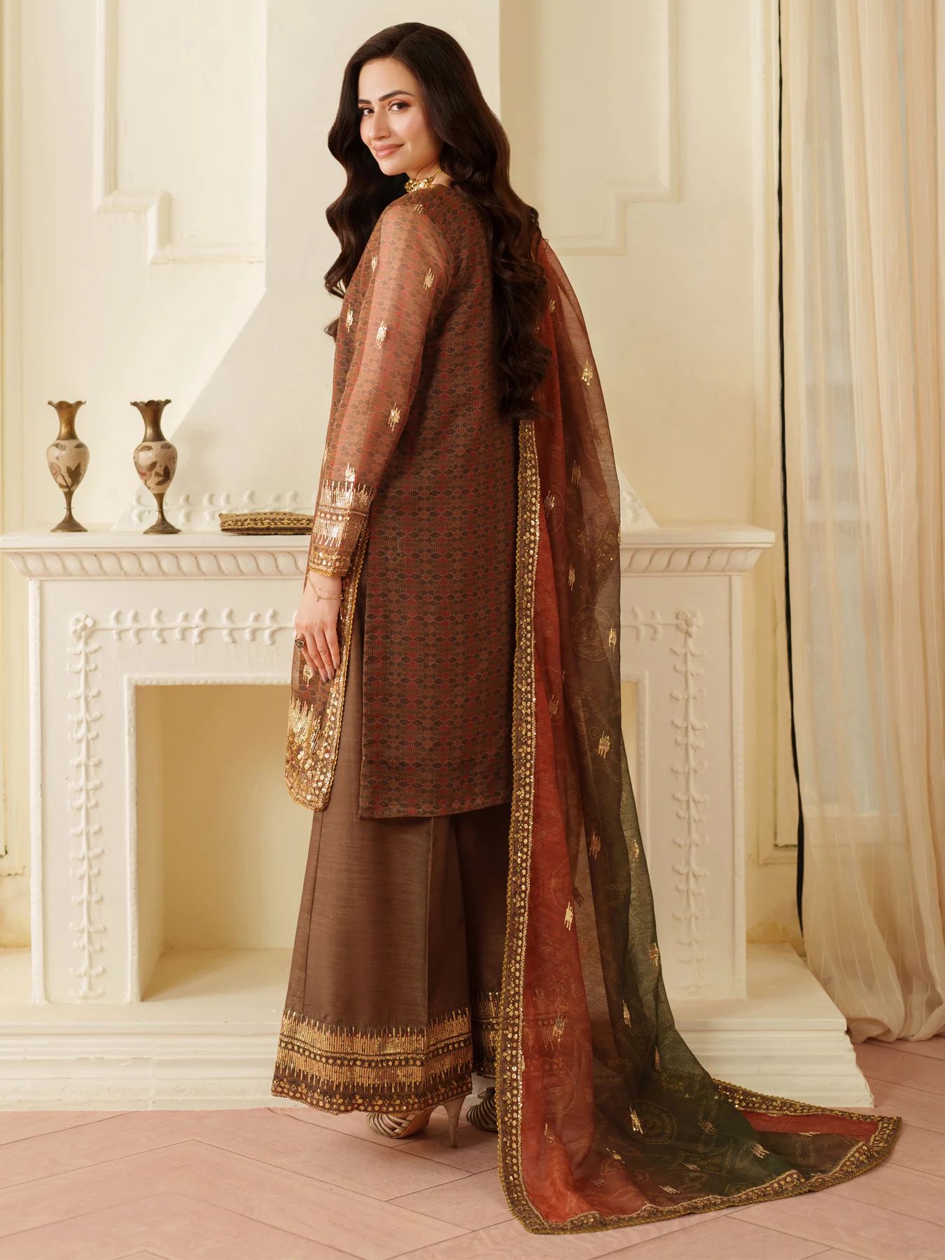 Opal Edit by Mohagni Khadi Net 3pc Dress with Plazo & Bag FMC11