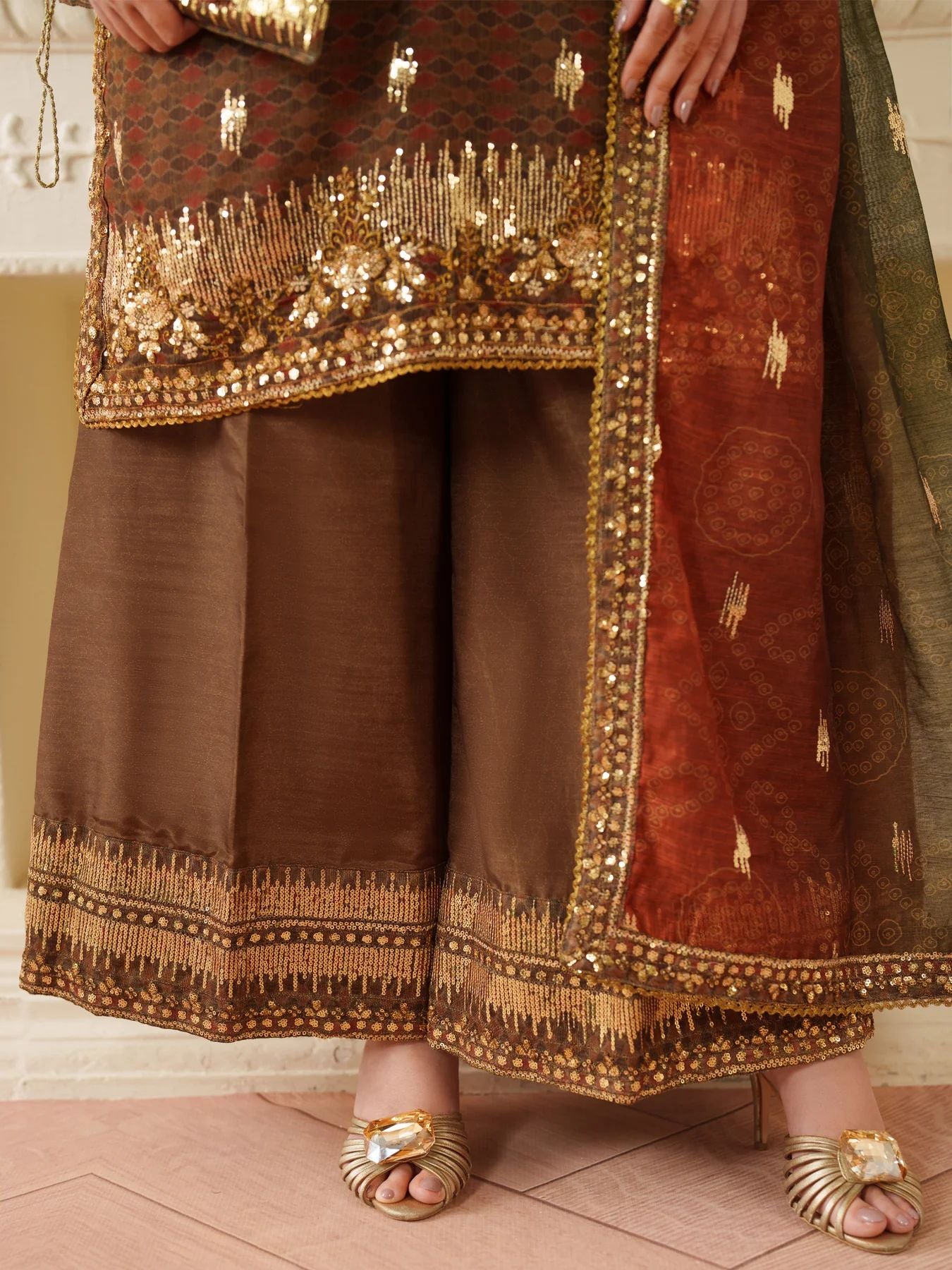 Opal Edit by Mohagni Khadi Net 3pc Dress with Plazo & Bag FMC11