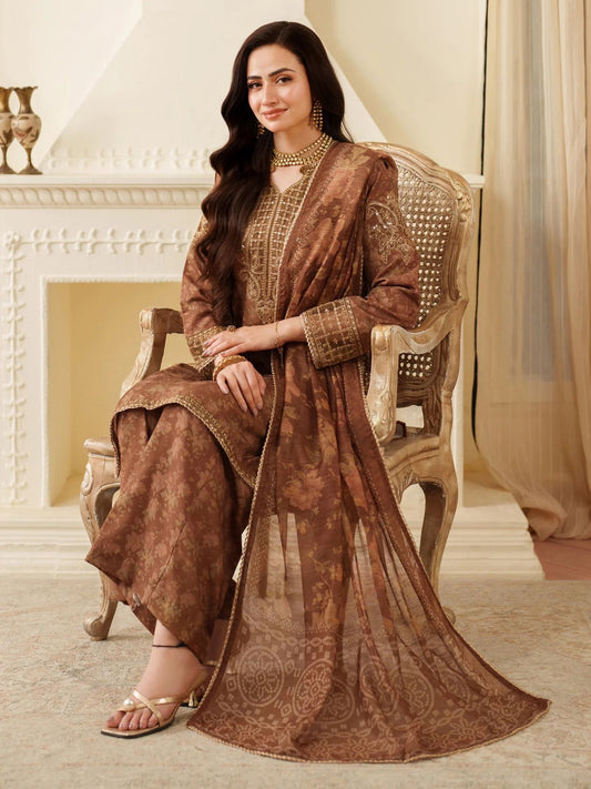 Opal Edit by Mohagni Printed Khaddar Embroidered 3pc Suit FMC4