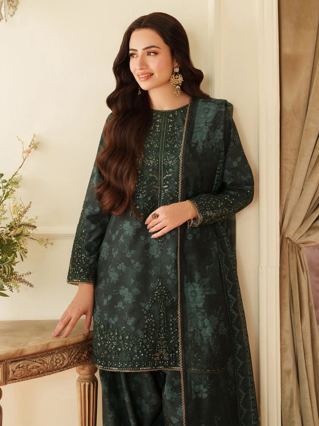 Opal Edit by Mohagni Printed Khaddar Winter 3pc Farshi Shalwar Dress FMC5