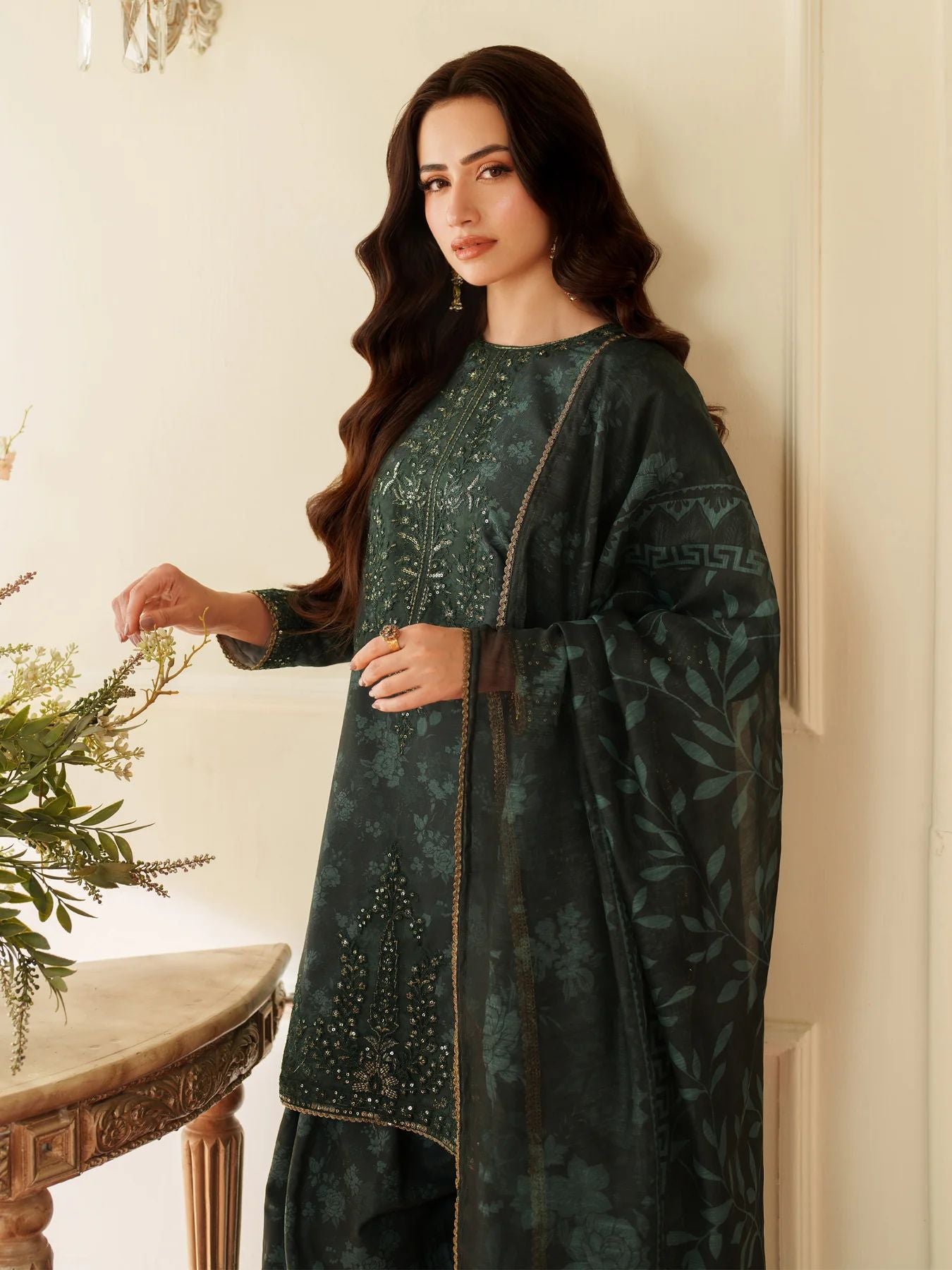 Opal Edit by Mohagni Printed Khaddar Winter 3pc Farshi Shalwar Dress FMC5