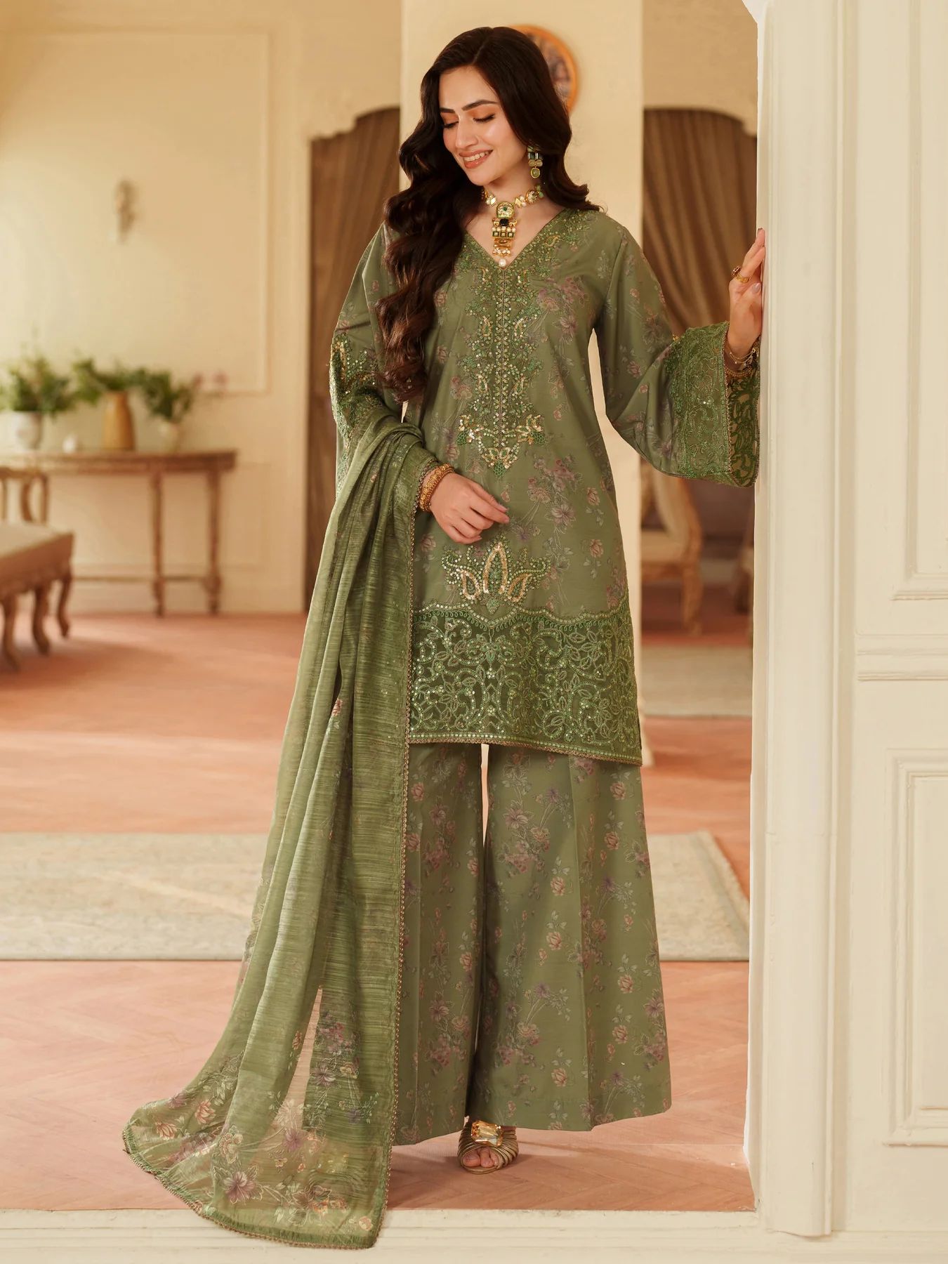 Opal Edit by Mohagni Printed Khaddar Embroidered 3pc Dress FMC6