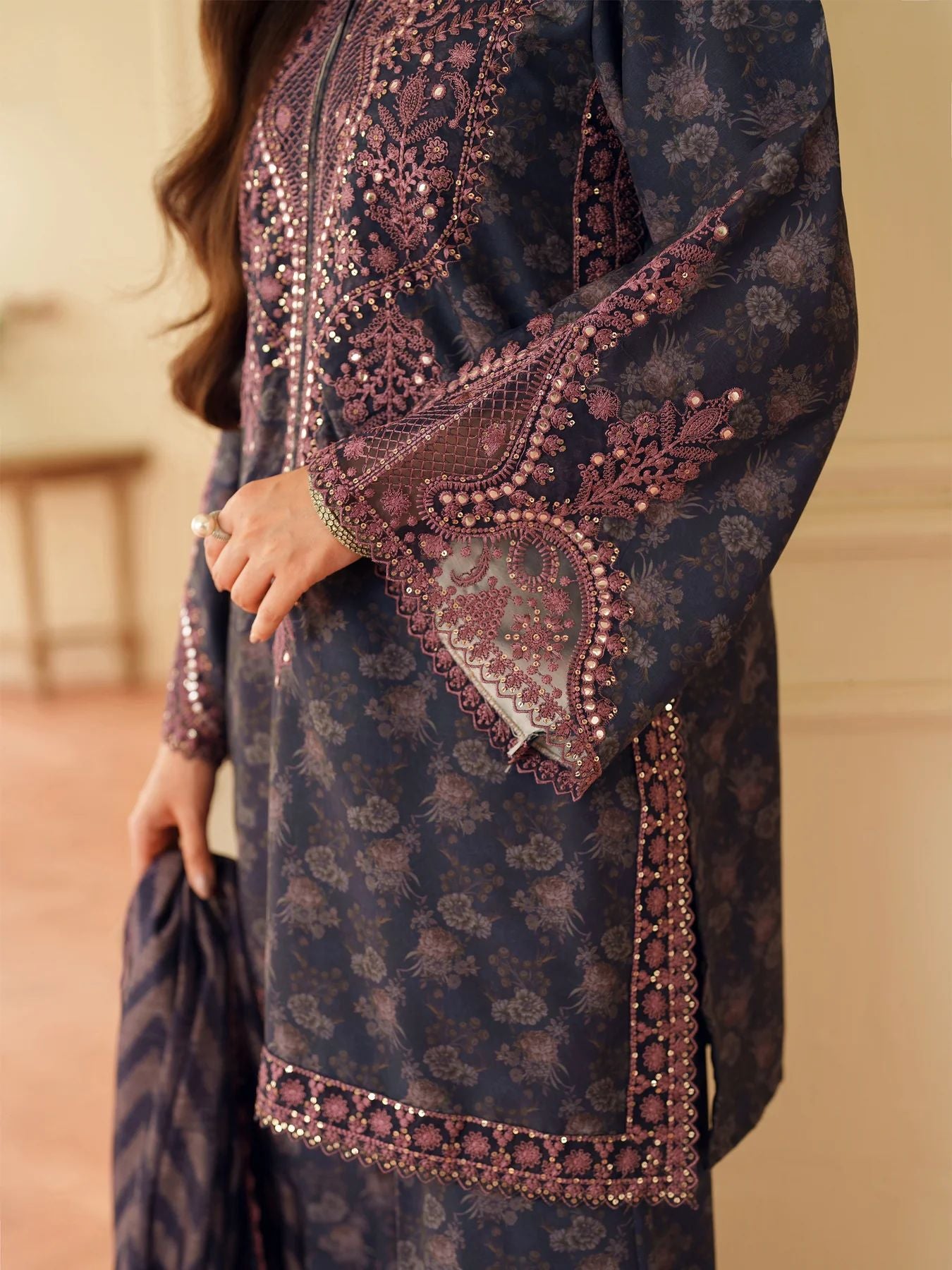 Opal Edit by Mohagni Printed Khaddar Embroidered 3pc Dress FMC7
