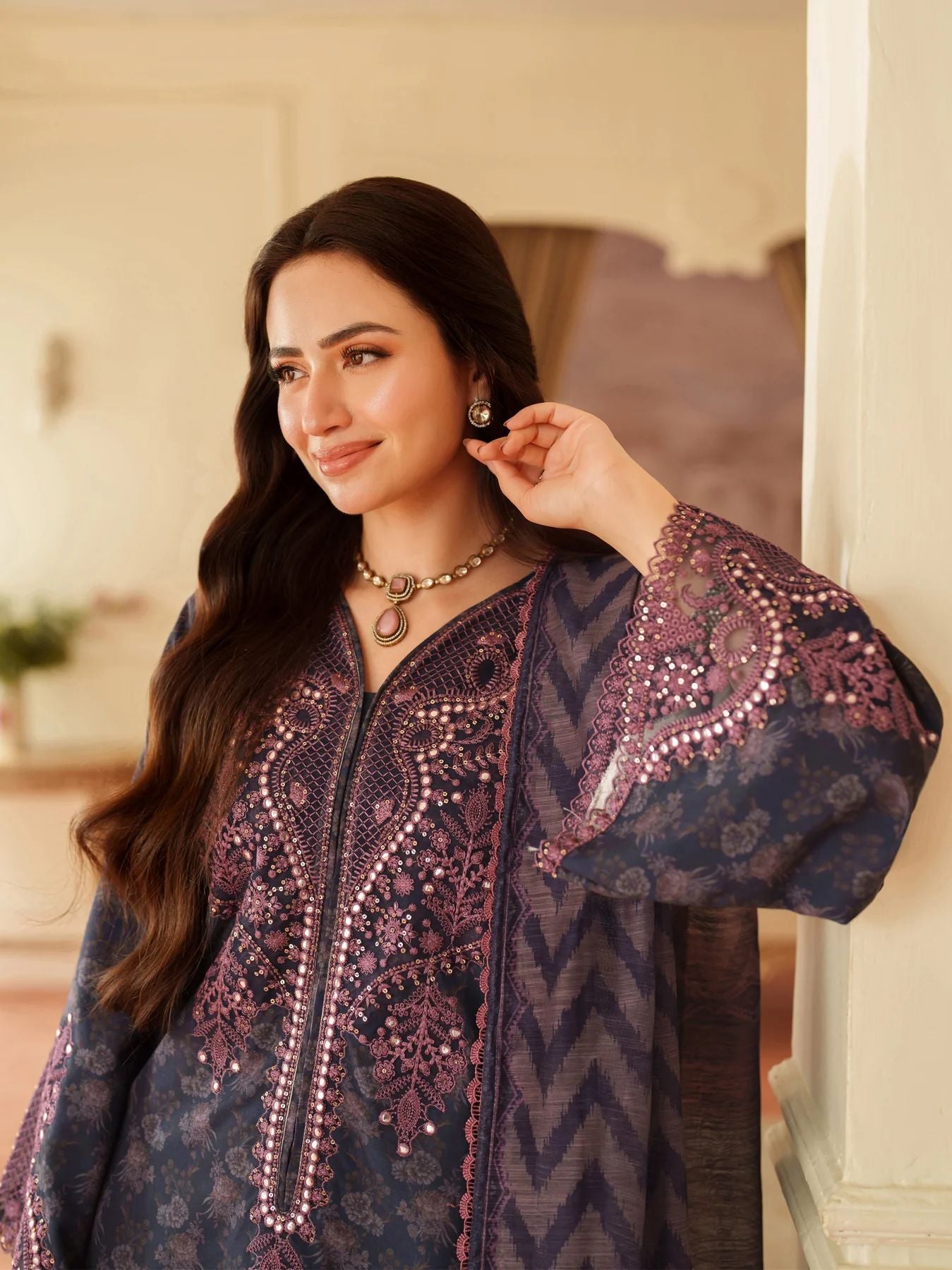 Opal Edit by Mohagni Printed Khaddar Embroidered 3pc Dress FMC7