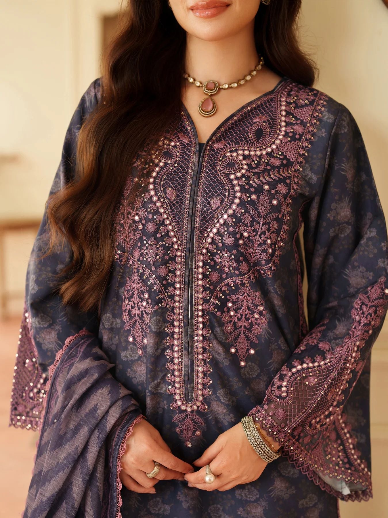 Opal Edit by Mohagni Printed Khaddar Embroidered 3pc Dress FMC7