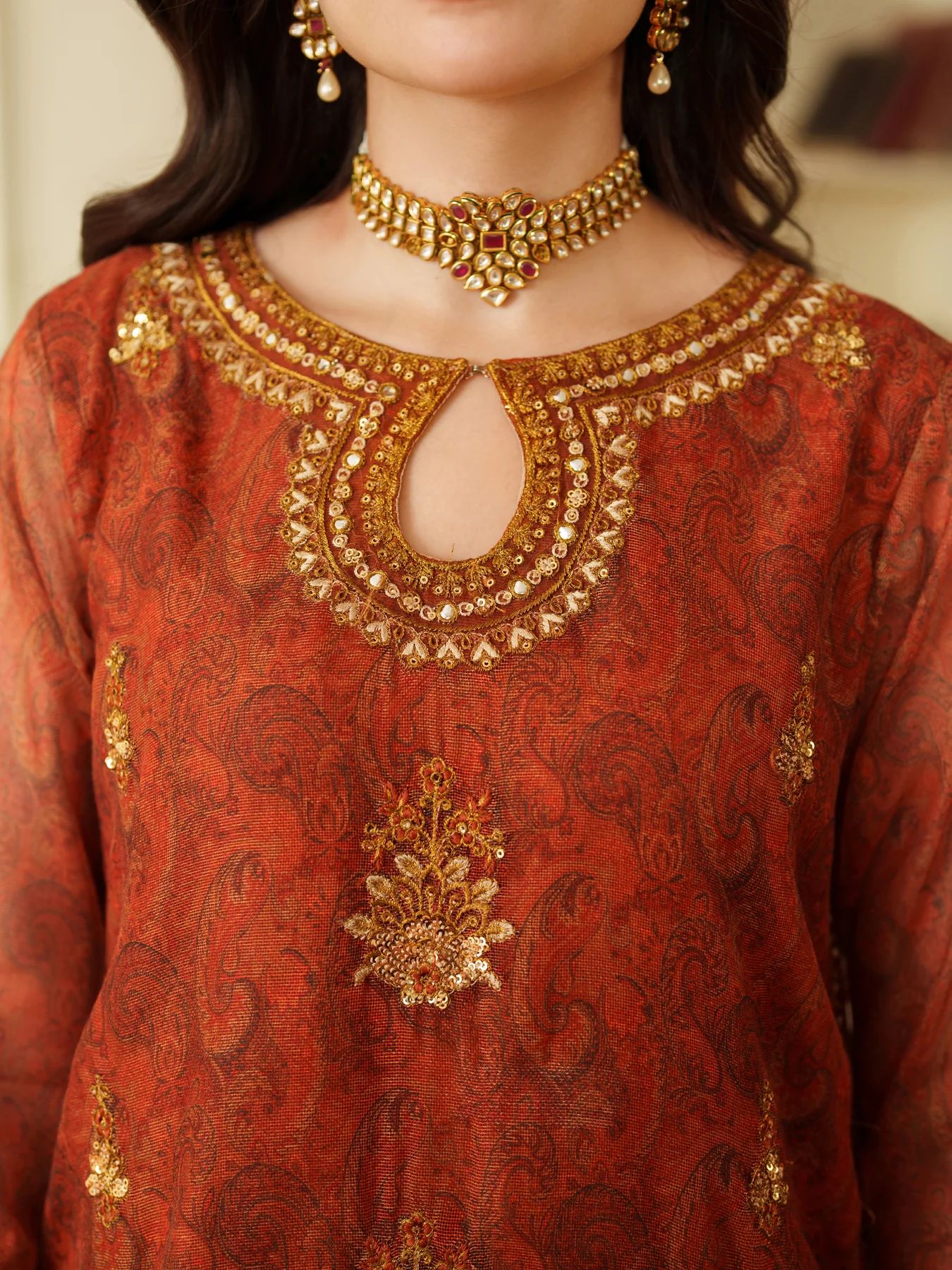 Opal Edit by Mohagni Khadi Net 3pc Suit with Farshi Shalwar & Bag FMC8