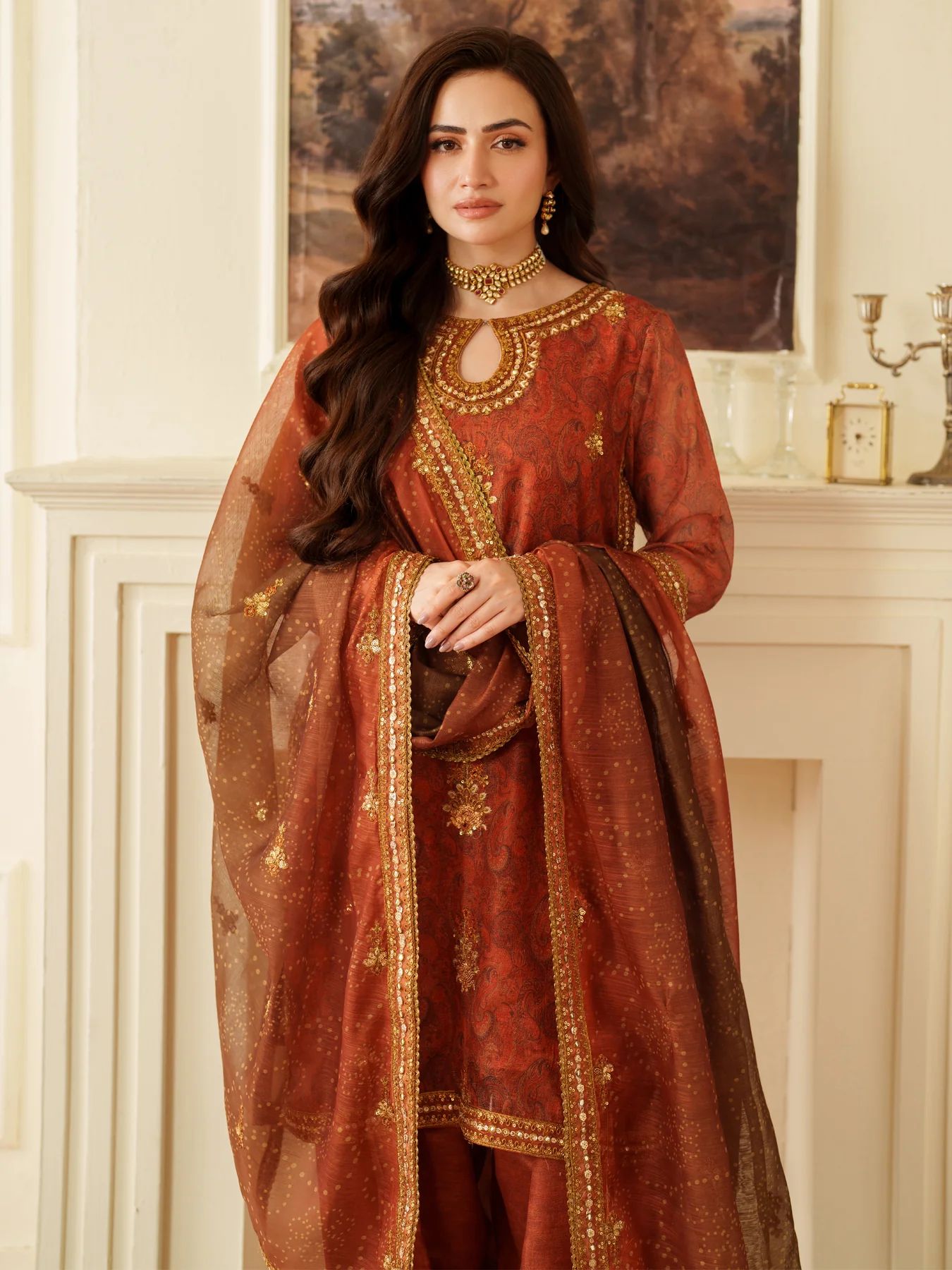 Opal Edit by Mohagni Khadi Net 3pc Suit with Farshi Shalwar & Bag FMC8