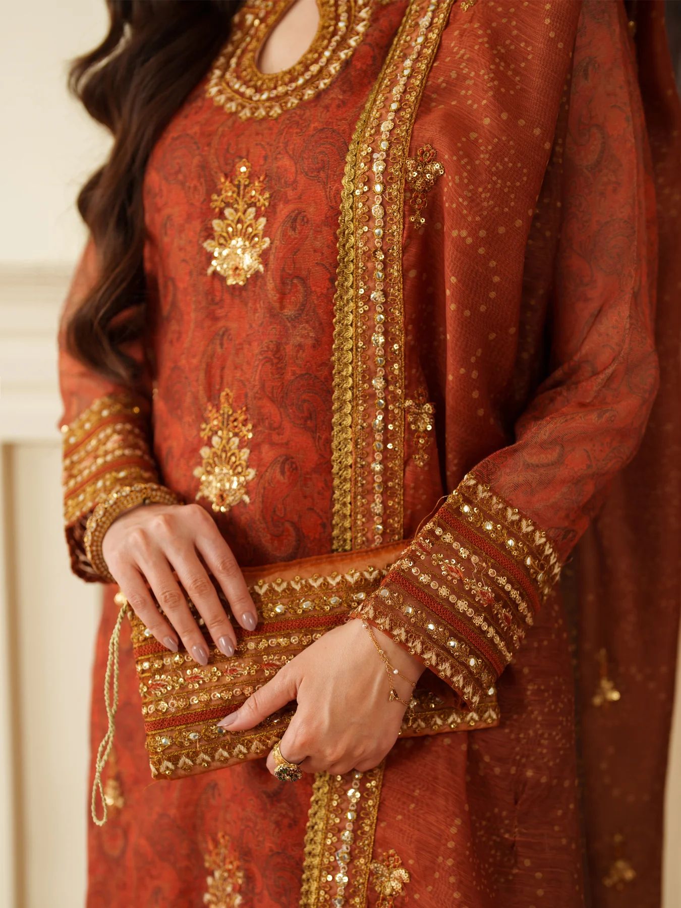 Opal Edit by Mohagni Khadi Net 3pc Suit with Farshi Shalwar & Bag FMC8