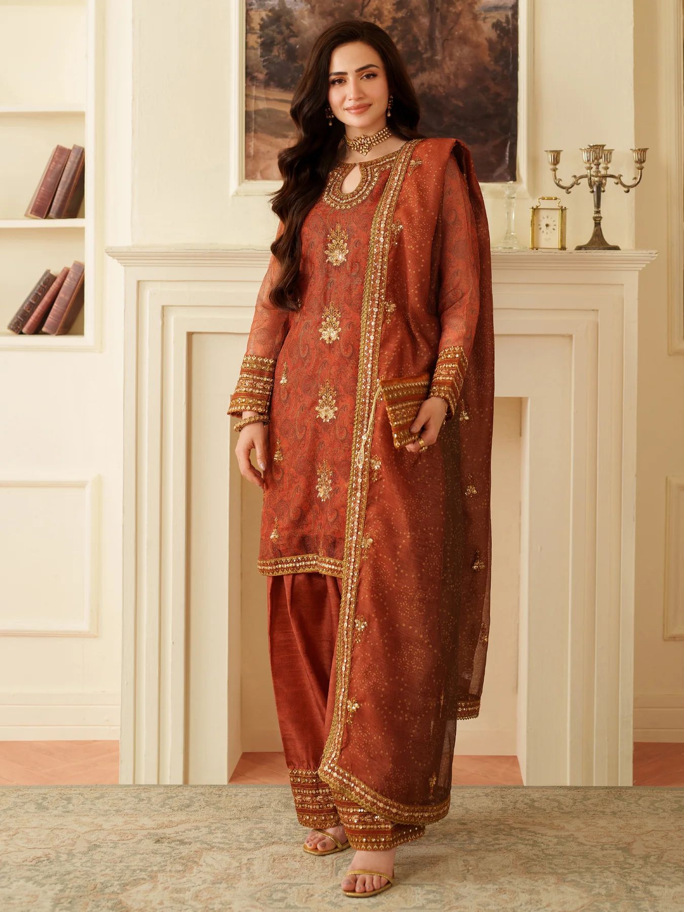 Opal Edit by Mohagni Khadi Net 3pc Suit with Farshi Shalwar & Bag FMC8