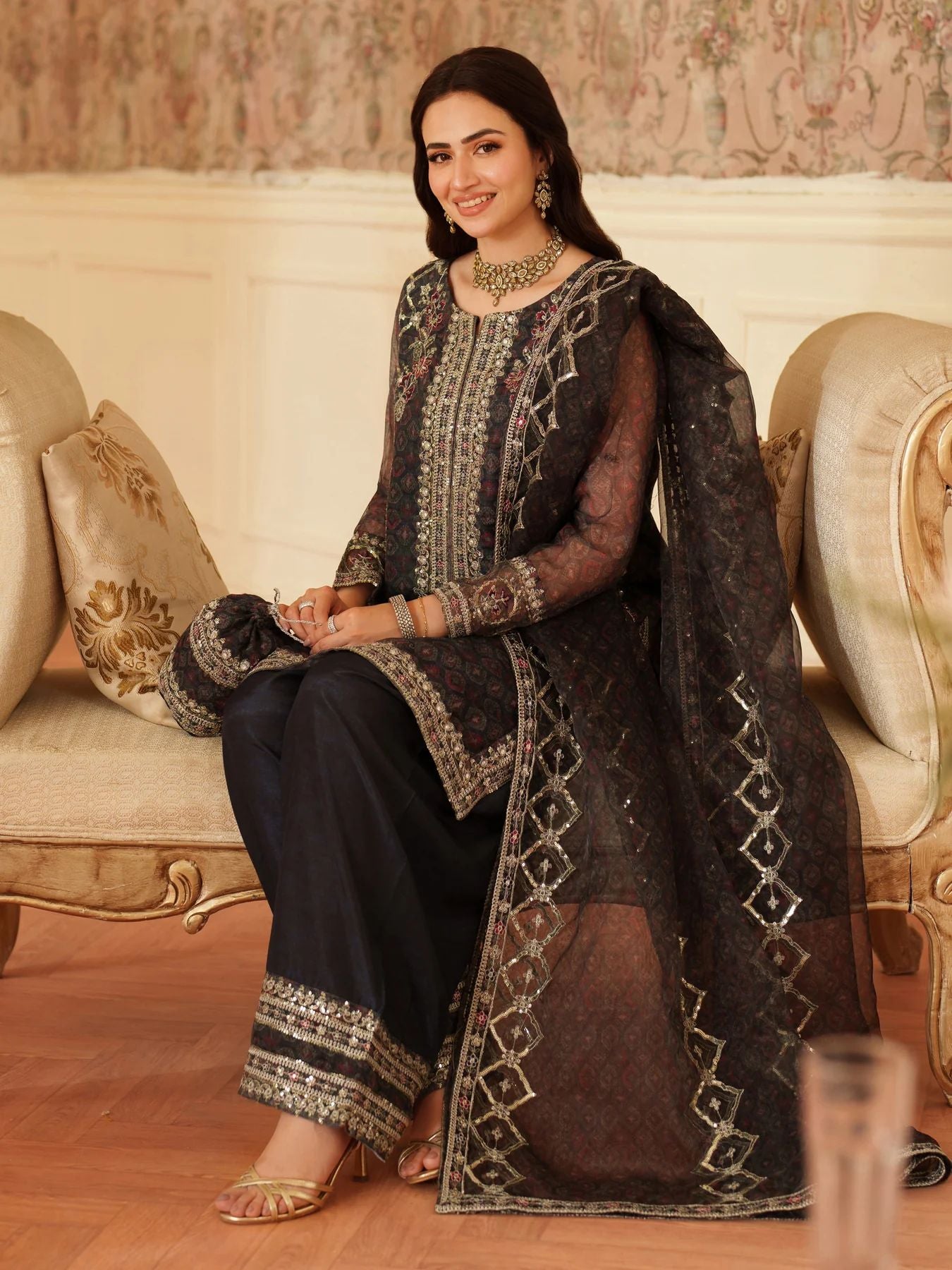 Opal Edit by Mohagni Khadi Net Suit with Farshi Shalwar & Bag FMC9