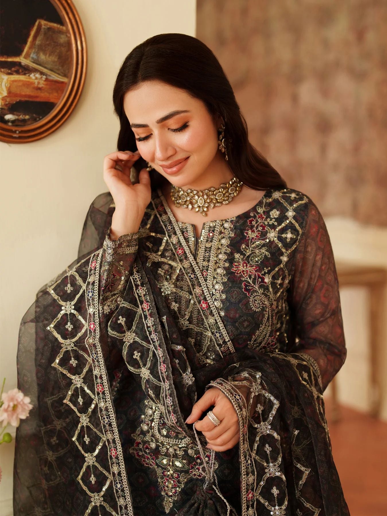 Opal Edit by Mohagni Khadi Net Suit with Farshi Shalwar & Bag FMC9