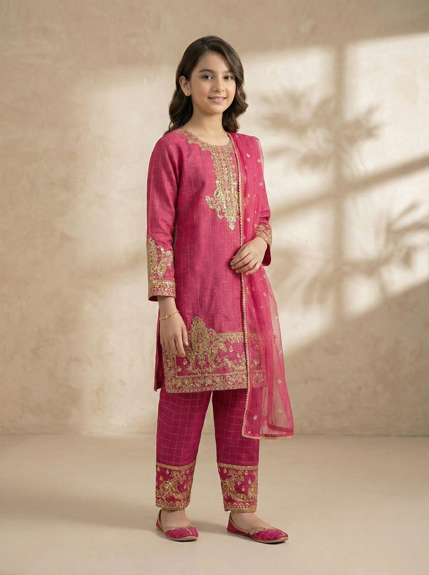 SM3 Sitara by Mohagni Girls Zari Embroidered Raw Silk Suit