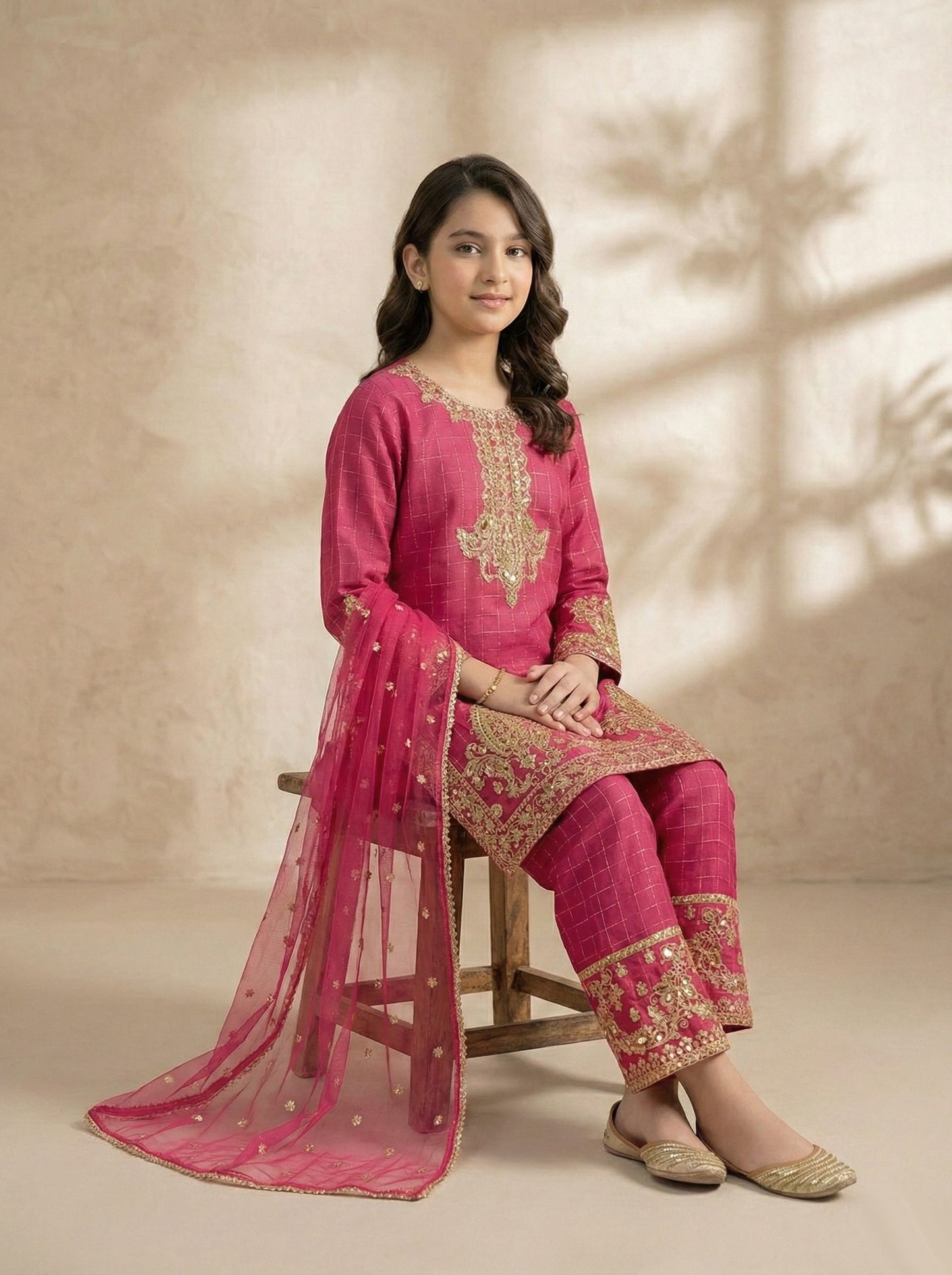 SM3 Sitara by Mohagni Girls Zari Embroidered Raw Silk Suit