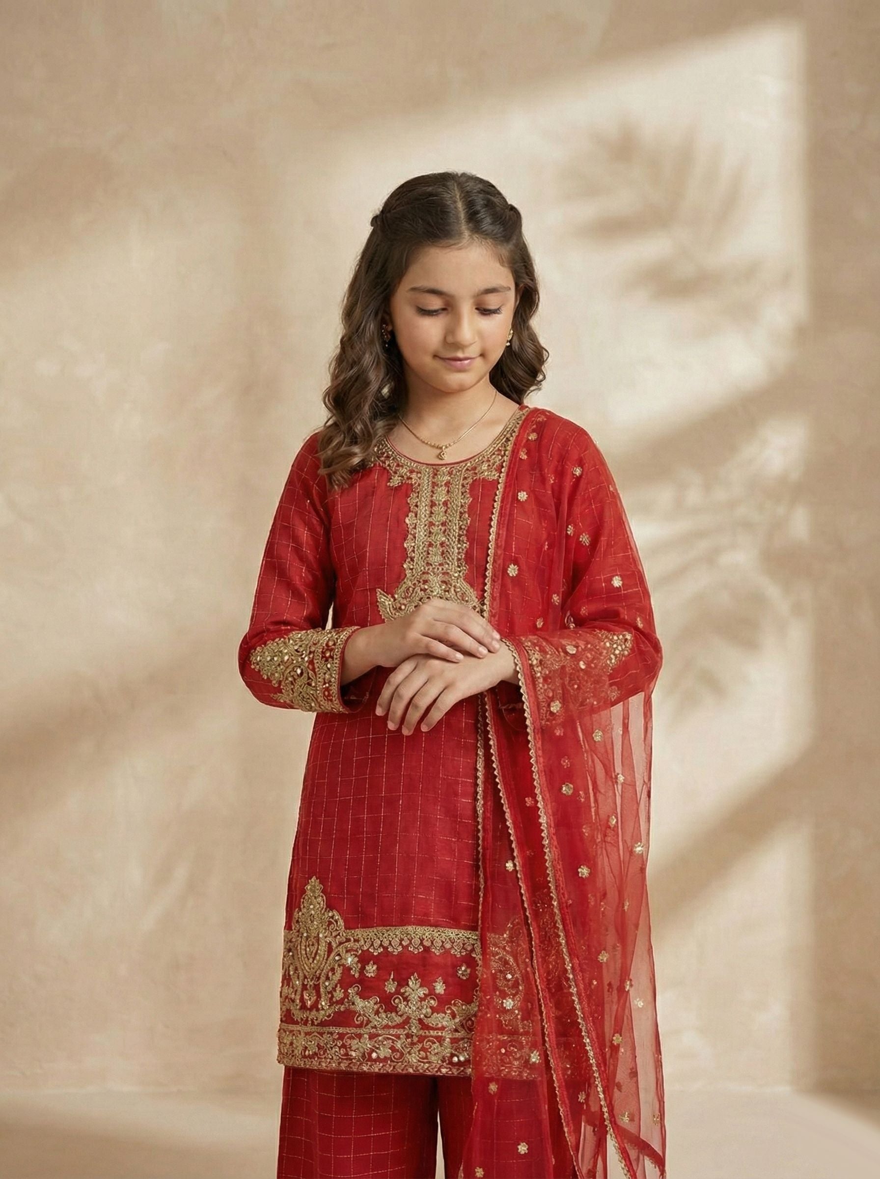 SM2 Sitara by Mohagni Girls Zari Embroidered Raw Silk Suit