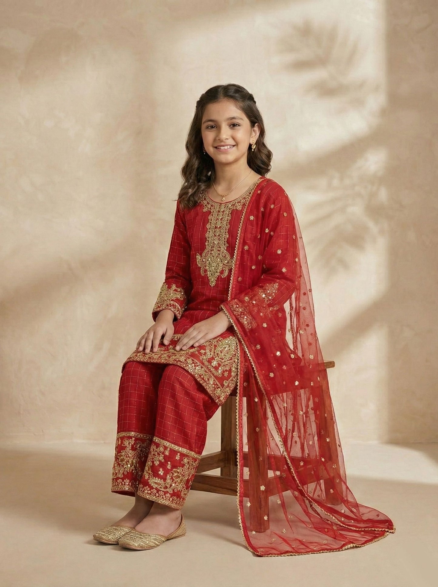 SM2 Sitara by Mohagni Girls Zari Embroidered Raw Silk Suit