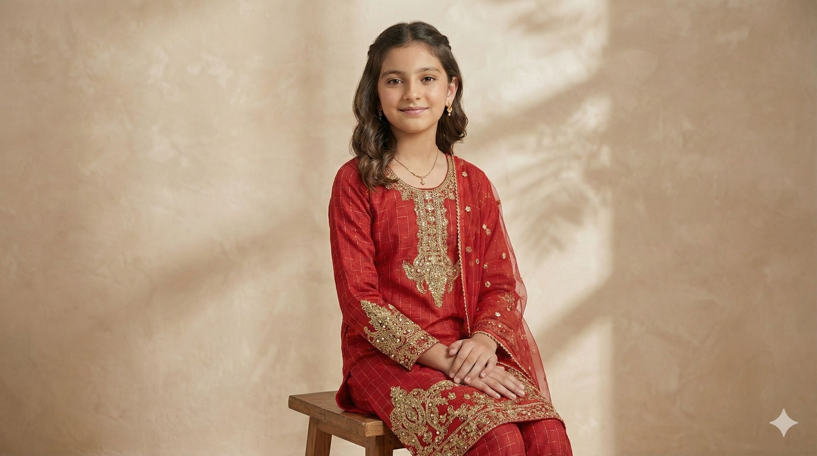 SM2 Sitara by Mohagni Girls Zari Embroidered Raw Silk Suit
