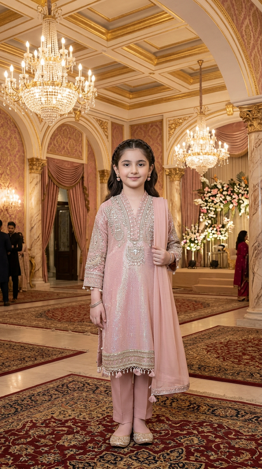 Mona Little Heirloom 3pc Embellished Chiffon Girls’ Party Wear Suit – MLH1