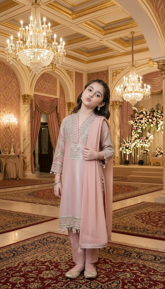Mona Little Heirloom 3pc Embellished Chiffon Girls’ Party Wear Suit – MLH1
