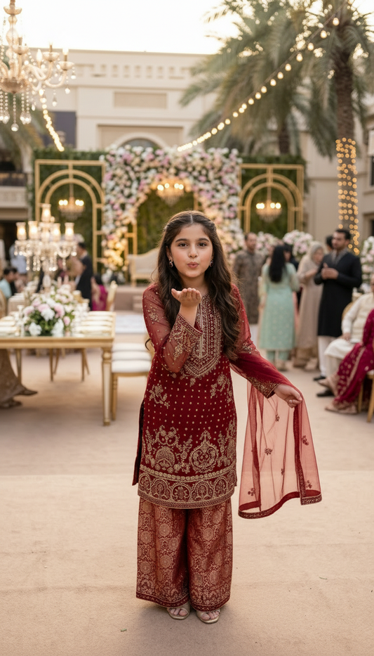 Mona Little Heirloom 3pc Embellished Chiffon Girls’ Gharara Suit – MLH6