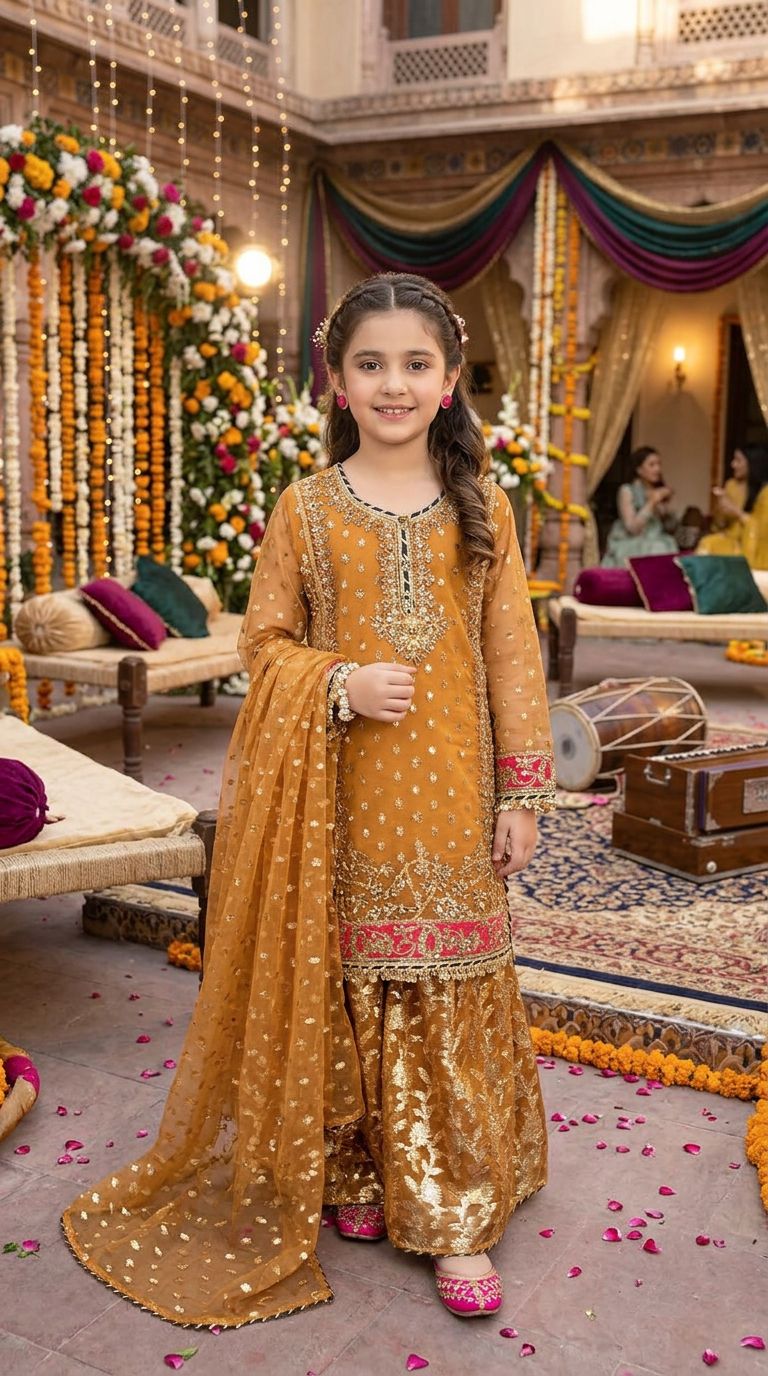 Mona Little Heirloom 3pc Embroidered Organza Lurex Girls’ Gharara Suit – MLH7