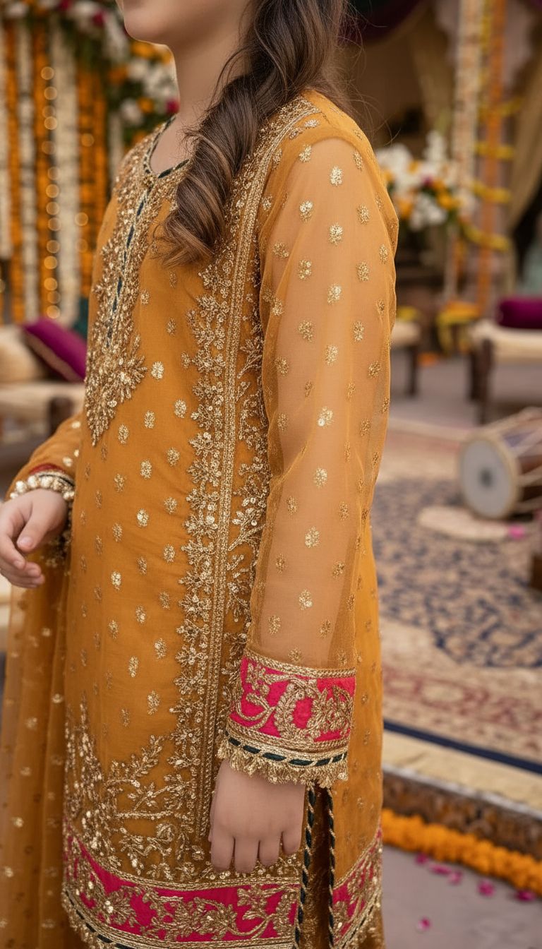 Mona Little Heirloom 3pc Embroidered Organza Lurex Girls’ Gharara Suit – MLH7