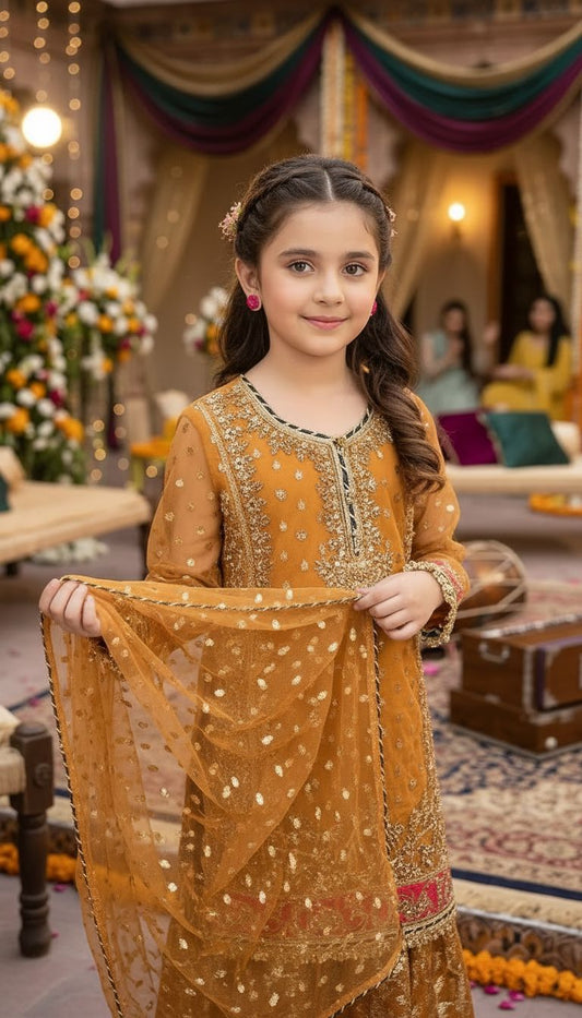 Mona Little Heirloom 3pc Embroidered Organza Lurex Girls’ Gharara Suit – MLH7