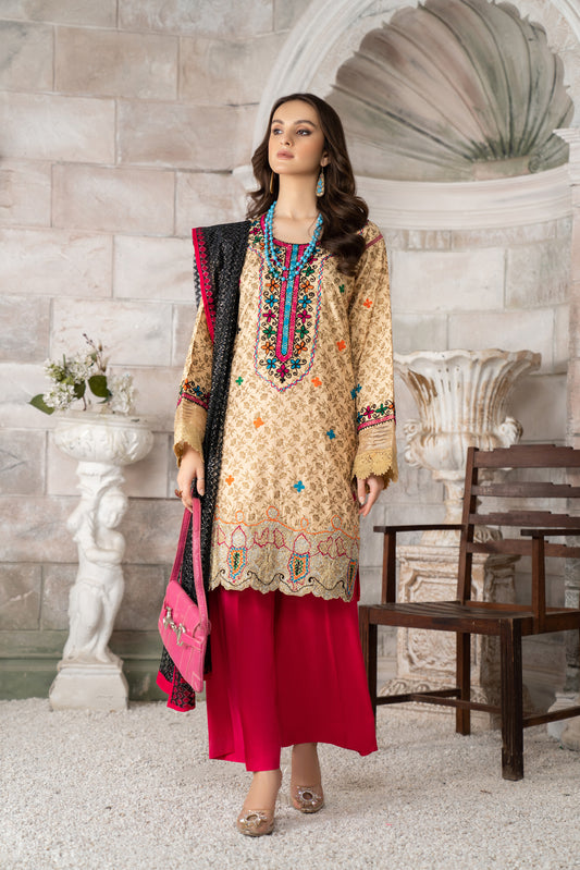 3pc Ready to Wear Linen Embroidered Dress GC01