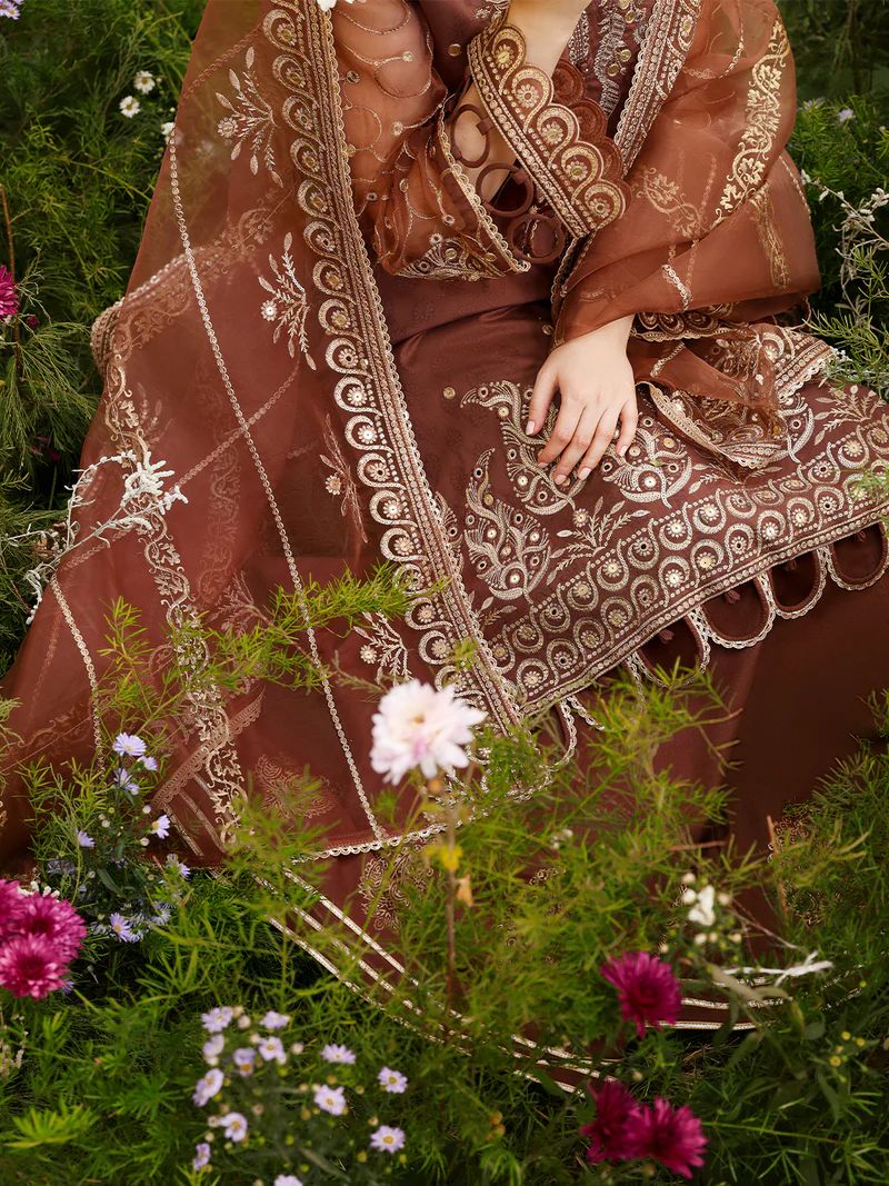 Hania’s Eid Twinning Charm by Mona – Chocolate Chikankari Sharara Suit HEC14