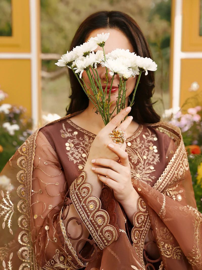 Hania’s Eid Twinning Charm by Mona – Chocolate Chikankari Sharara Suit HEC14