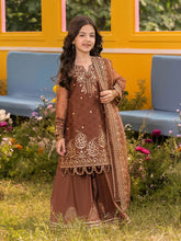 Hania’s Eid Twinning Charm by Mona – Chocolate Chikankari Sharara Suit HEC14